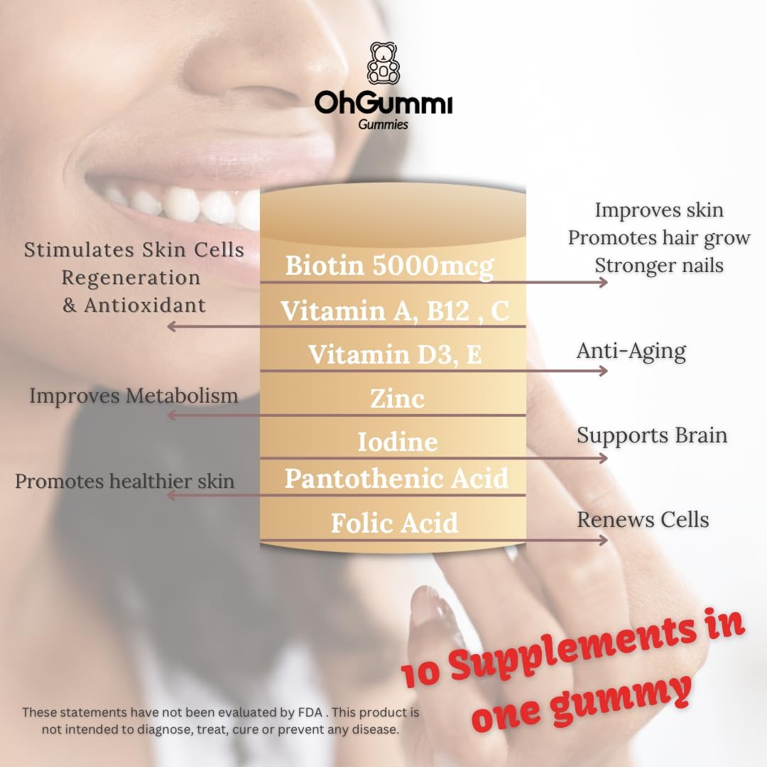 Vegan Biotin 5000mcg Gummies with Vitamins A, B12, C, D3, E, and Folic Acid