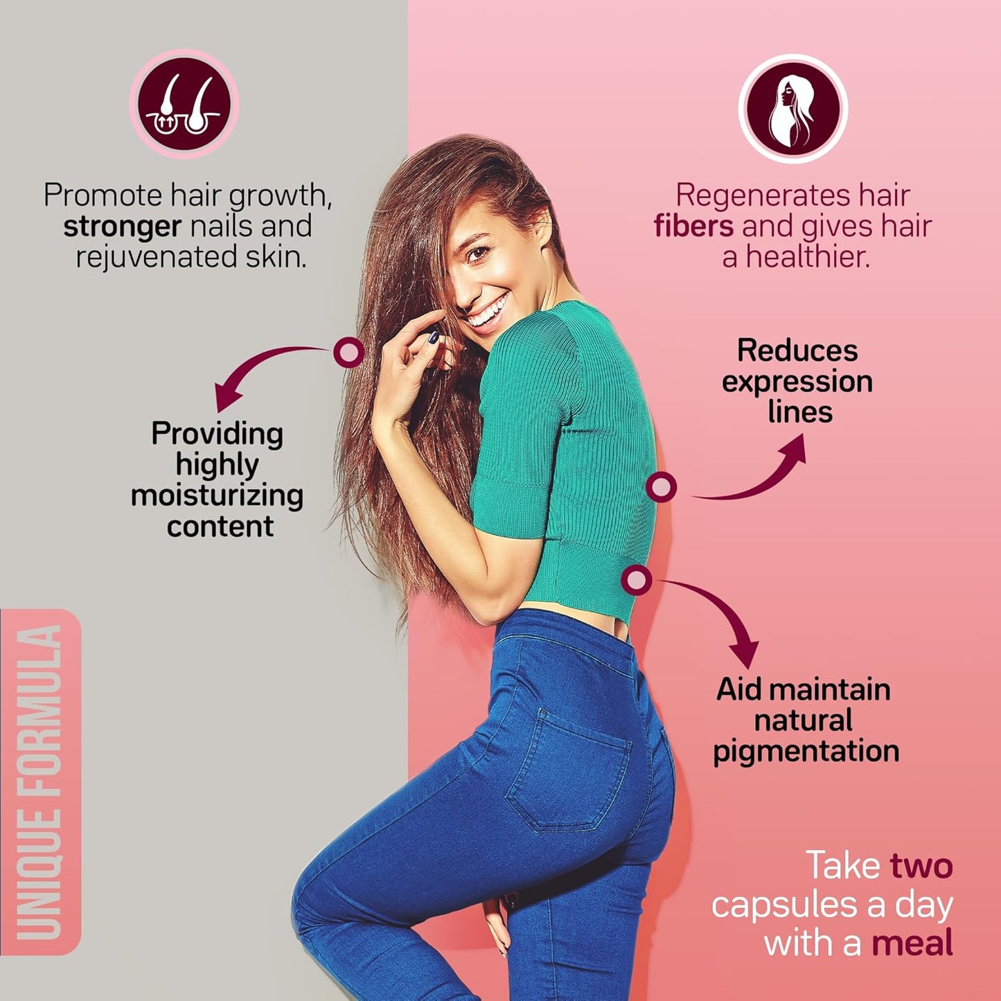 Vegan Biotin 5000mcg with Collagen and Keratin - Hair Growth Support Supplement for Women & Men - Skin and Nails Vitamins with OptiMSM, Vitamin E, C, D3, B12, Zinc - Gluten Free - 60 Capsules