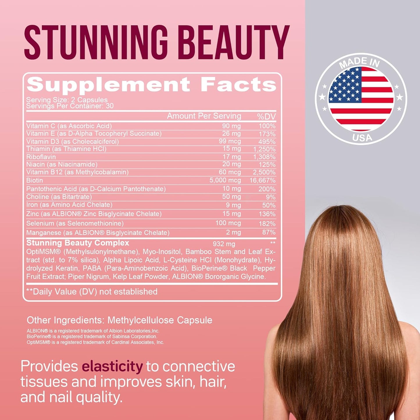 Vegan Biotin 5000mcg with Collagen and Keratin - Hair Growth Support Supplement for Women & Men - Skin and Nails Vitamins with OptiMSM, Vitamin E, C, D3, B12, Zinc - Gluten Free - 60 Capsules