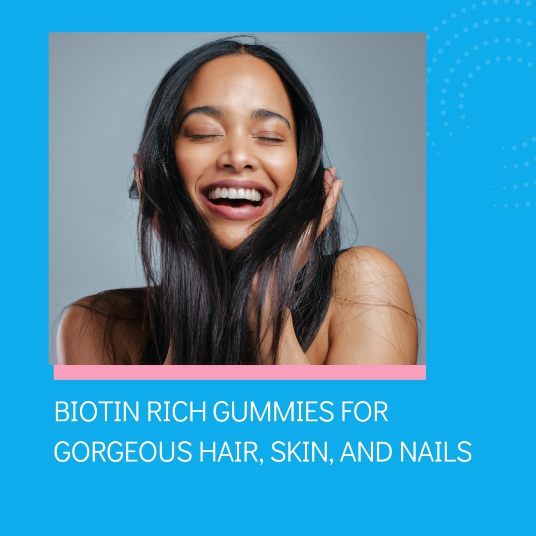 Vegan Biotin Boost Gummies 10,000mcg for Hair, Skin & Nails - Dietary Supplement for Faster Growth - Raspberry Flavor - 60 Count
