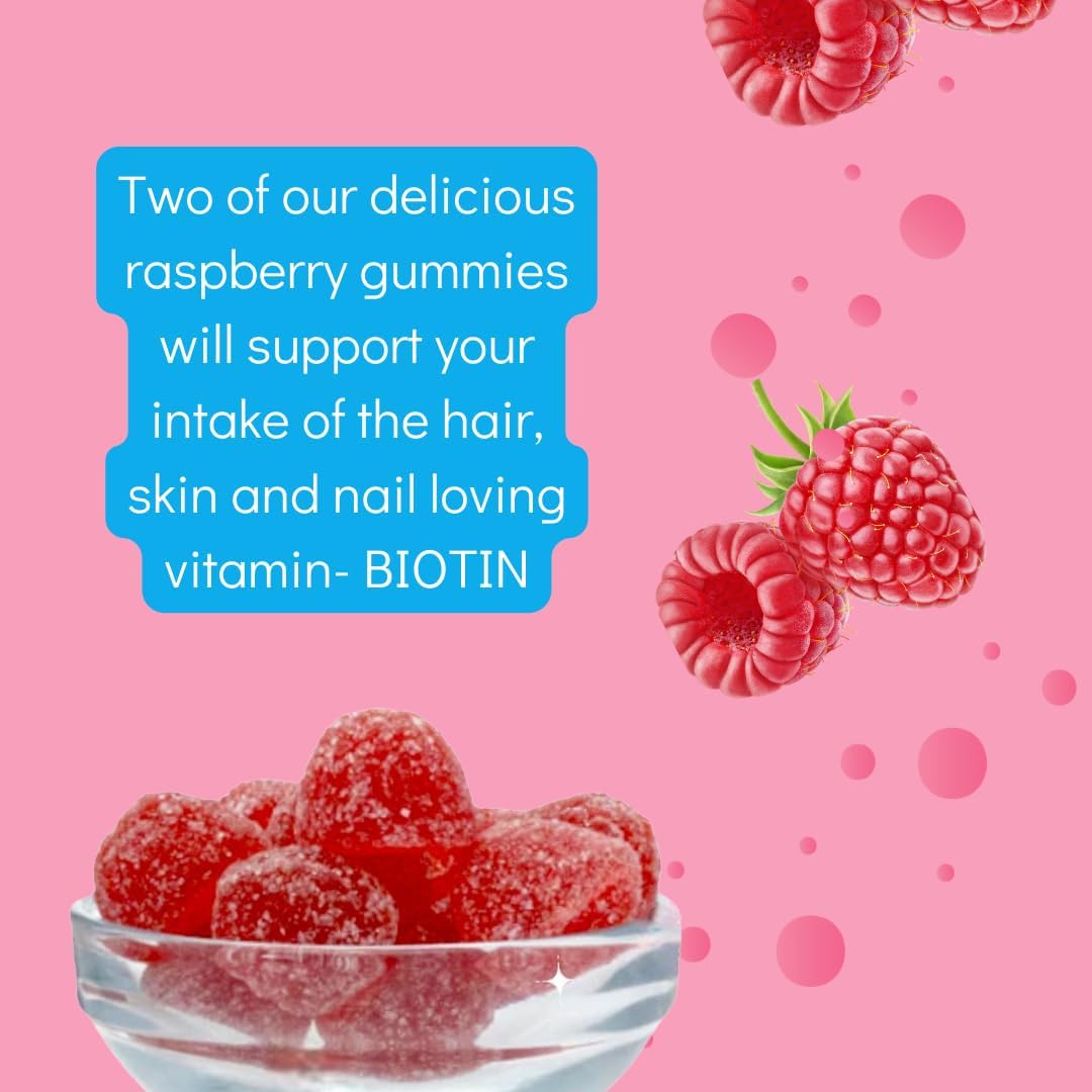 Vegan Biotin Boost Gummies 10,000mcg for Hair, Skin & Nails - Dietary Supplement for Faster Growth - Raspberry Flavor - 60 Count