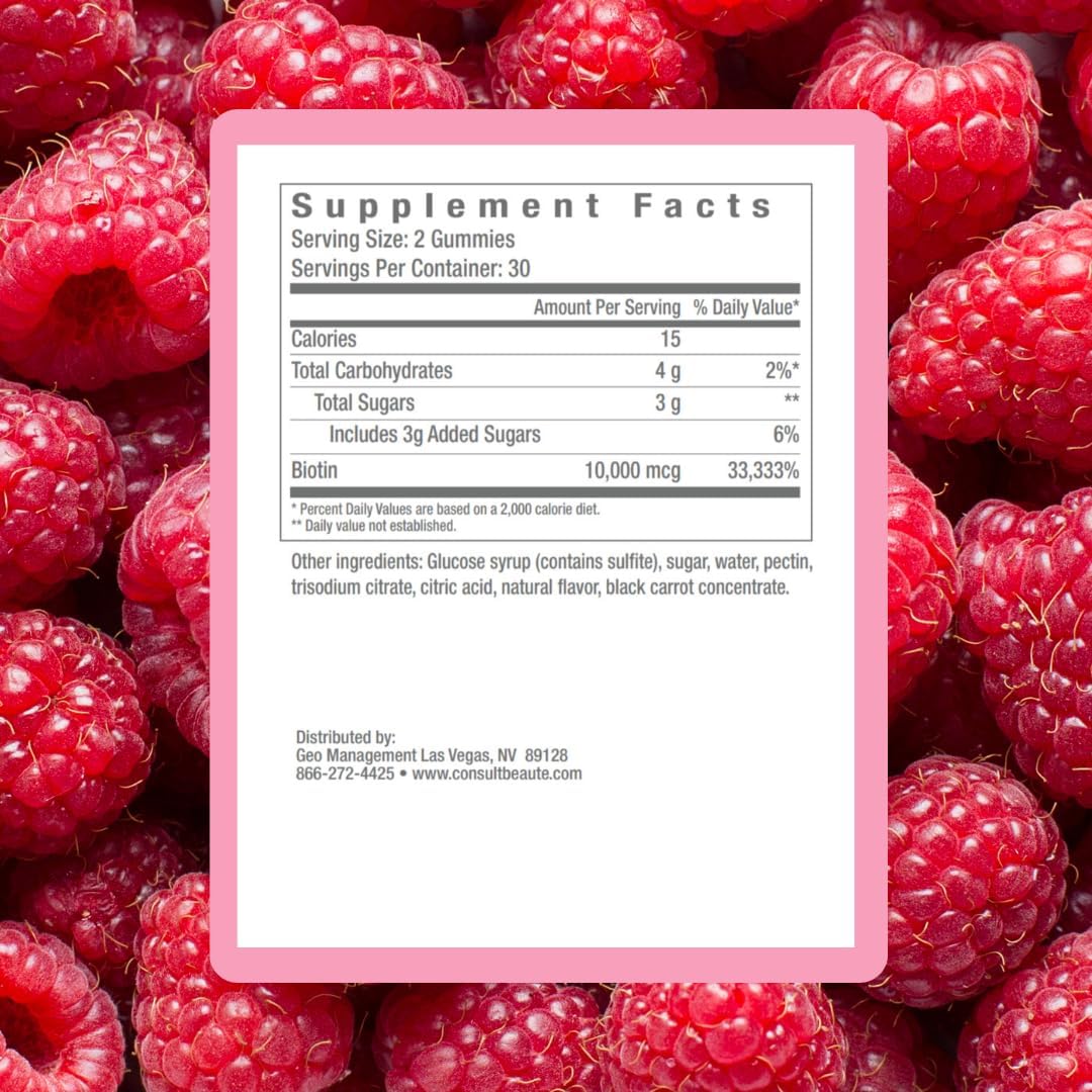 Vegan Biotin Boost Gummies 10,000mcg for Hair, Skin & Nails - Dietary Supplement for Faster Growth - Raspberry Flavor - 60 Count