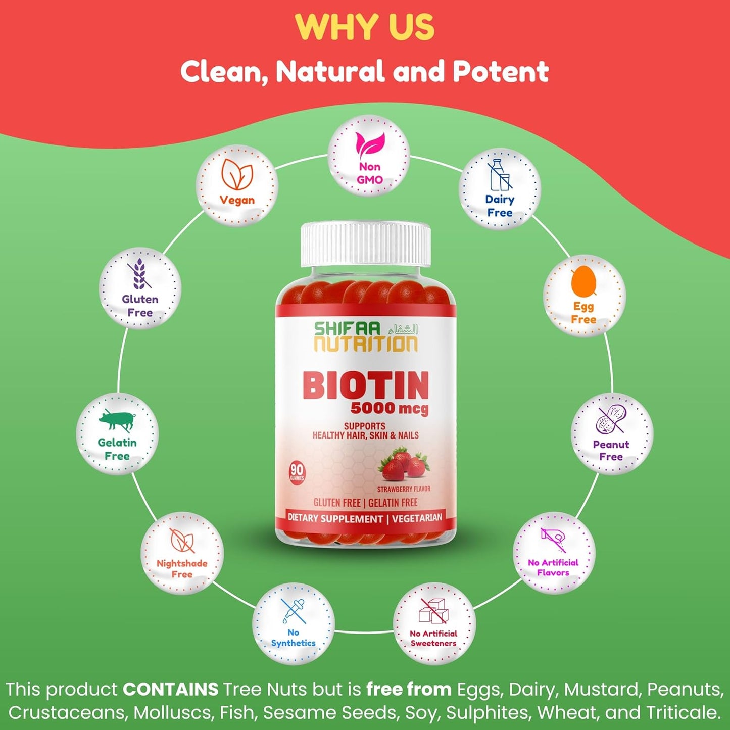 Vegan Biotin Gummies 5000 mcg for Adults & Kids | 90 Gummies, 45 Servings | Non-GMO, Gluten-Free | Hair, Skin, Nails Vitamins