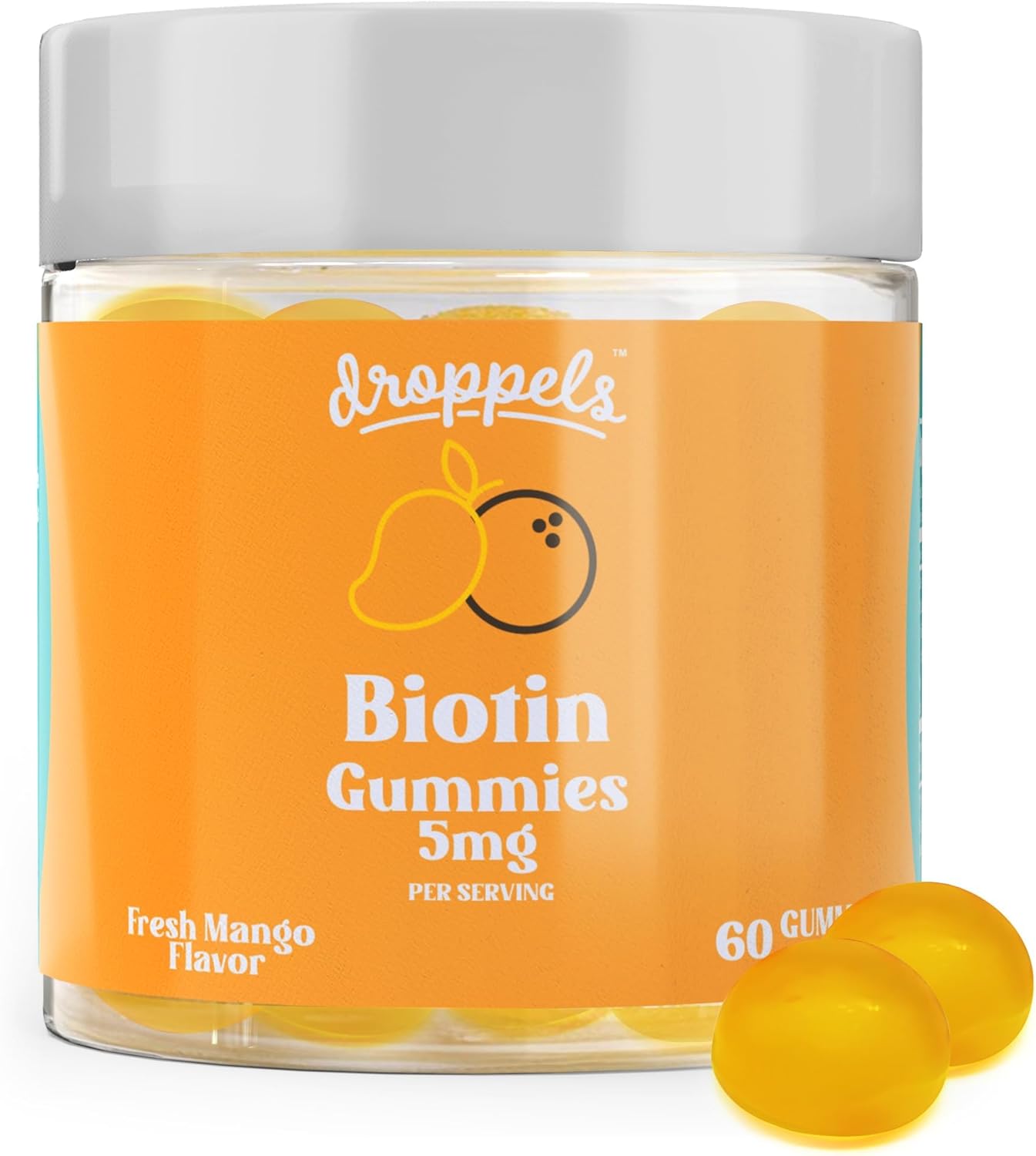 Vegan Biotin Gummies for Hair Growth and Healthy Nails - Droppels 5,000mcg Biotin Gummies, Non-GMO, Pectin-Based - 60 Count