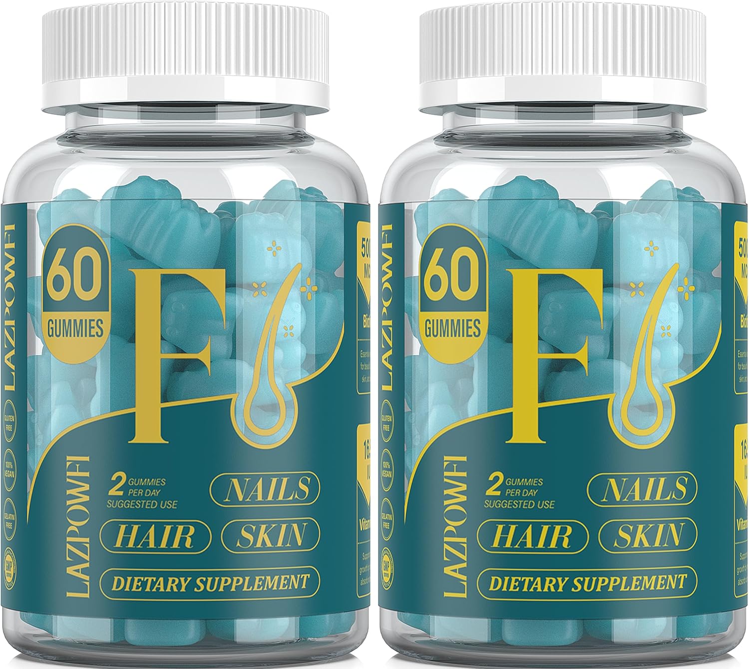 Vegan Biotin Gummies for Hair, Skin, & Nails - Men & Women Hair Growth Support - Blueberry Flavor, 120 Gummies