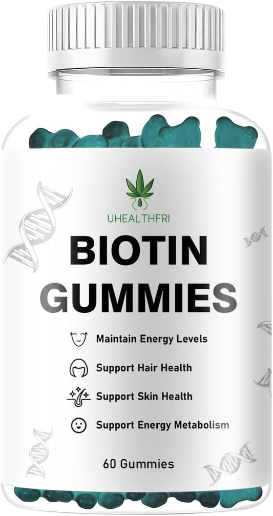 Vegan Biotin Gummies for Healthy Hair, Skin, and Nails - Women & Men's Biotin Vitamins - Uhealthfri Hair Support Gummies