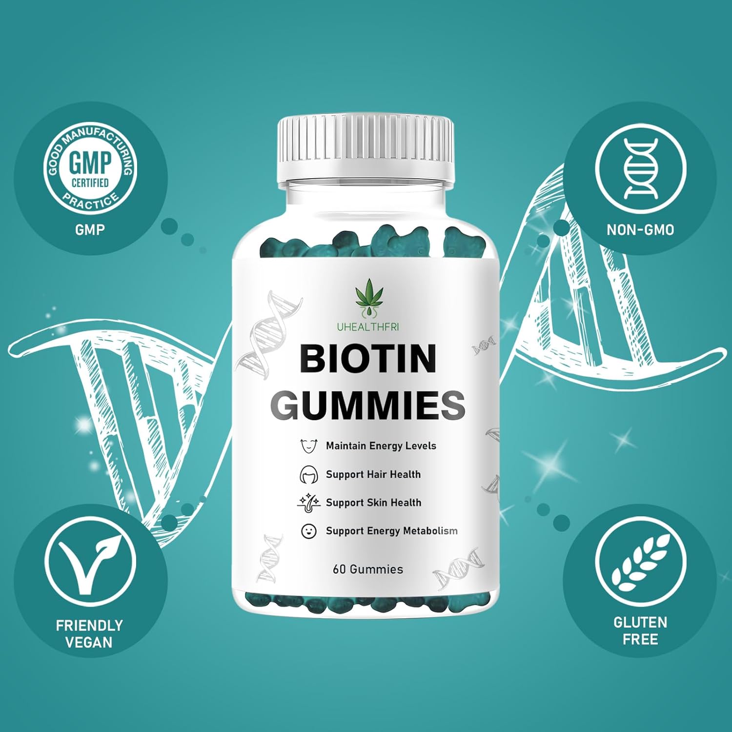 Vegan Biotin Gummies for Healthy Hair, Skin, and Nails - Women & Men's Biotin Vitamins - Uhealthfri Hair Support Gummies