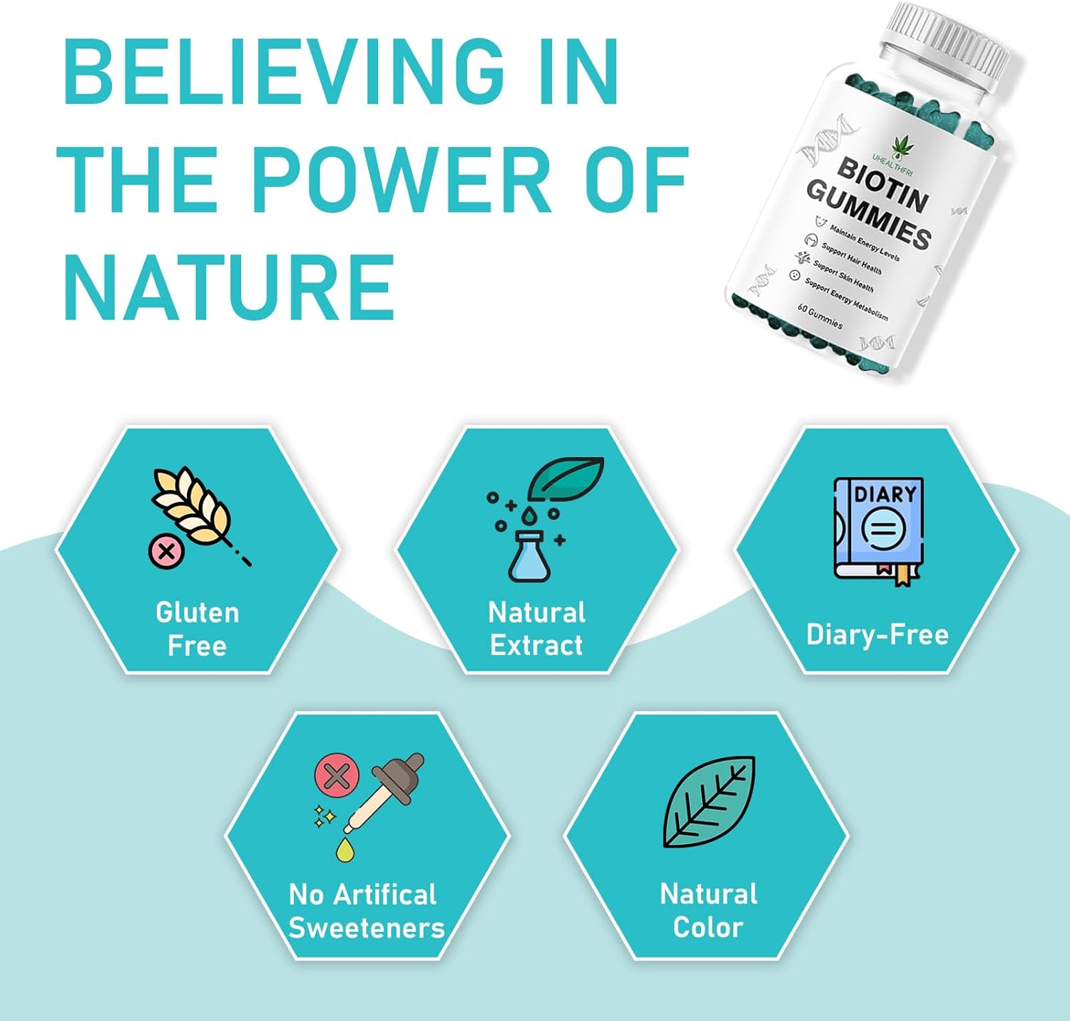 Vegan Biotin Gummies for Healthy Hair, Skin, and Nails - Women & Men's Biotin Vitamins - Uhealthfri Hair Support Gummies