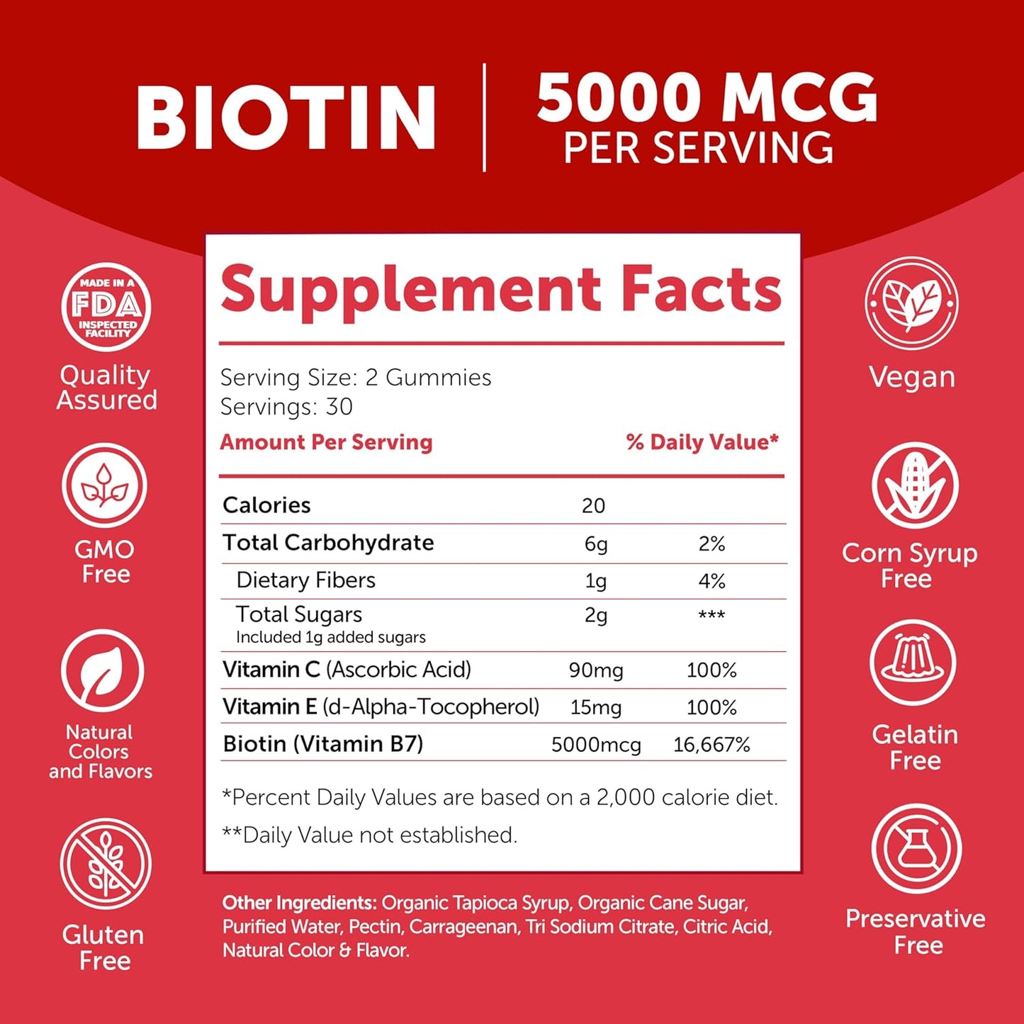 Vegan Biotin & Vitamin B12 Gummies Bundle for Hair, Skin & Nails Growth - Includes Vitamin C & E - Non-GMO Supplement for Energy & Bone Health - 30 Day Supply