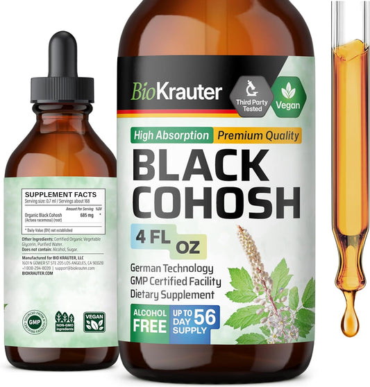 Vegan Black Cohosh Tincture for Women - Bio Krauter Herbal Supplement - Alcohol and Sugar Free - 4 Fl.Oz.