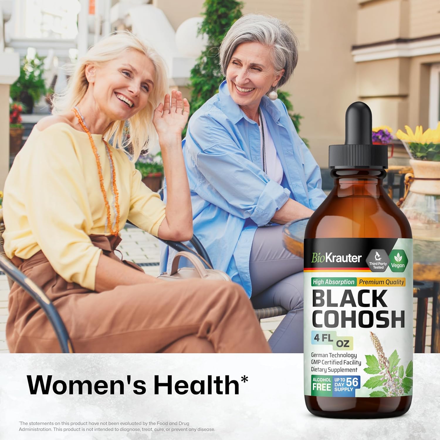 Vegan Black Cohosh Tincture for Women - Bio Krauter Herbal Supplement - Alcohol and Sugar Free - 4 Fl.Oz.