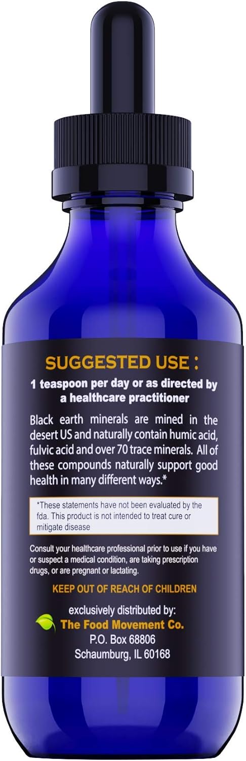 Vegan Black Earth Silver Liquid with Humic and Fulvic Acids - 20ppm Colloidal Silver for Digestion, Immune Support - 4 oz Dropper