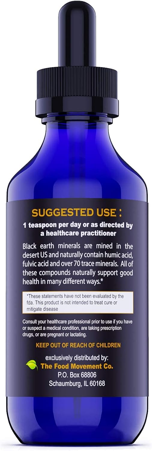 Vegan Black Earth Silver Liquid with Humic and Fulvic Acids - 20ppm Colloidal Silver for Digestion, Immune Support - 4 oz Dropper