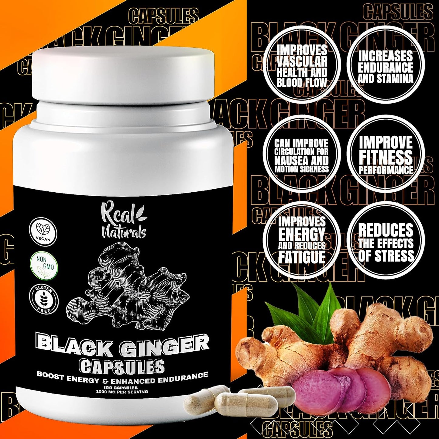 Vegan Black Ginger Extract Capsules for Men - 500mg (100 Capsules) - Boost Endurance and Performance