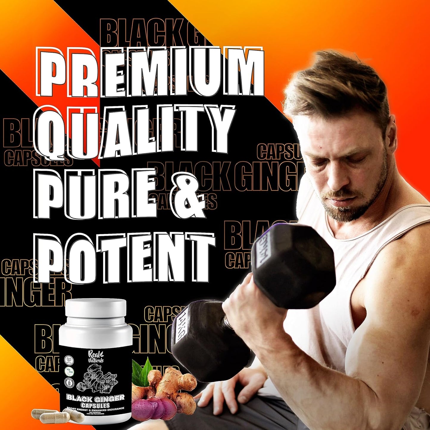 Vegan Black Ginger Extract Capsules for Men - 500mg (100 Capsules) - Boost Endurance and Performance
