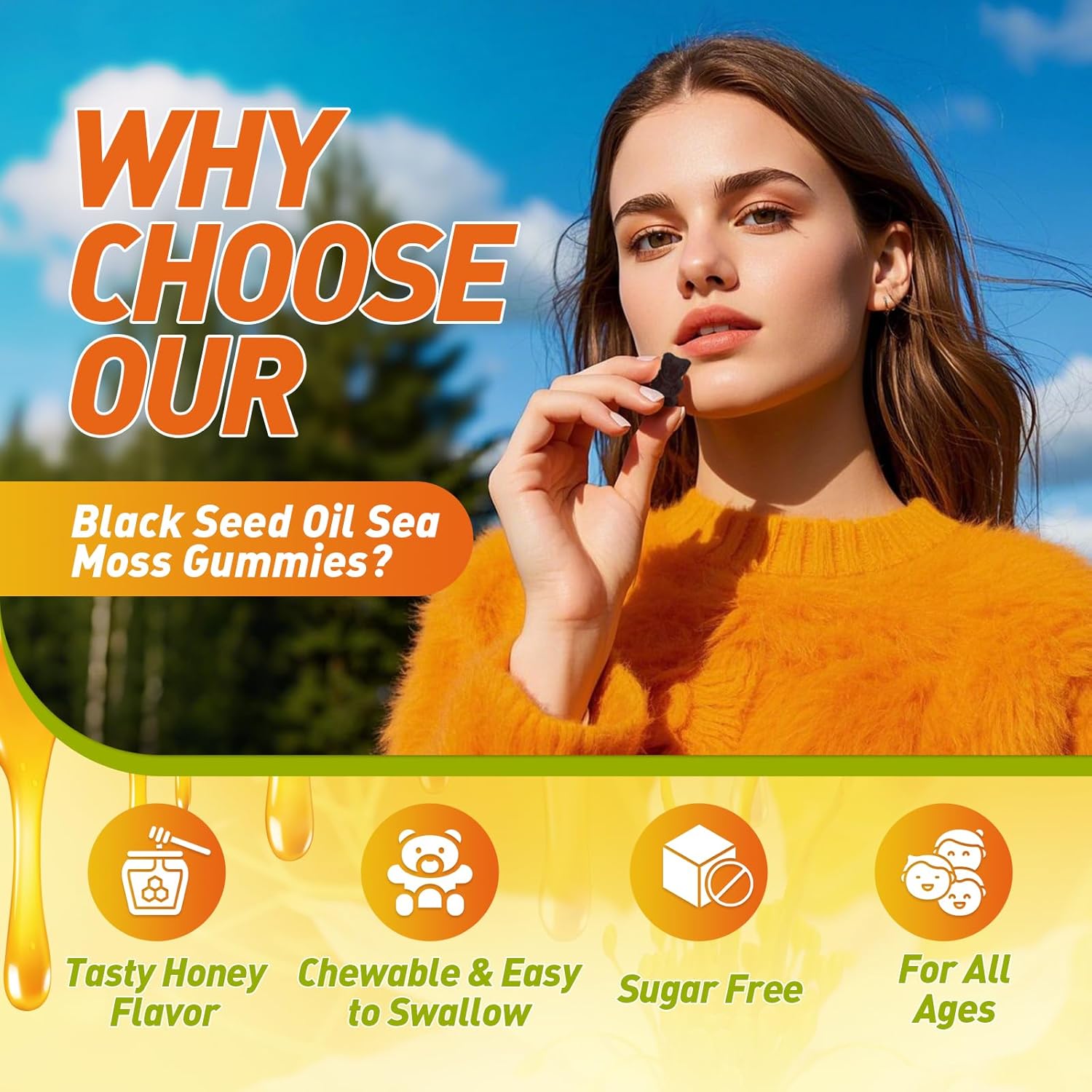 Vegan Black Seed Oil Sea Moss Gummies with Ashwagandha & Elderberry for Immunity, Joints, Hair & Skin - 120 Vegan Gummies Pack