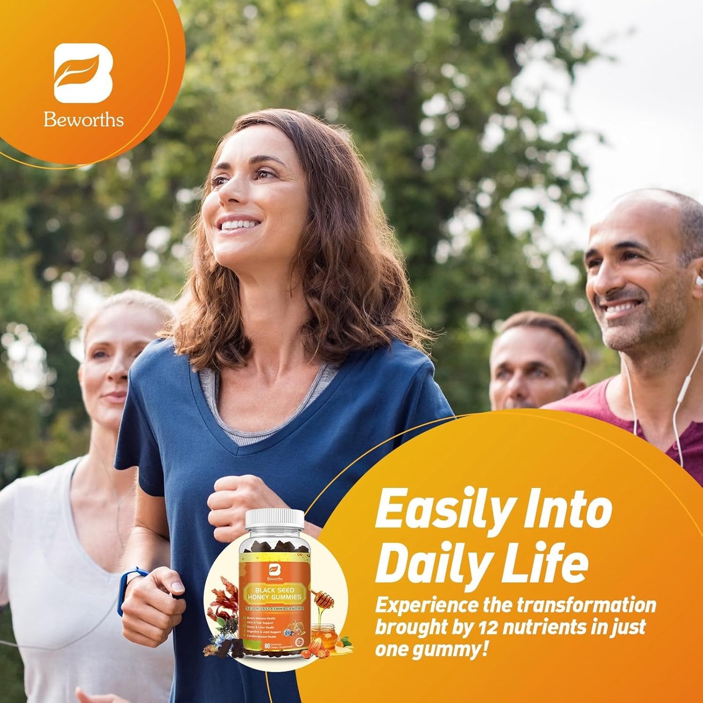 Vegan Black Seed Oil Sea Moss Gummies with Ashwagandha & Elderberry for Immunity, Joints, Hair & Skin - 120 Vegan Gummies Pack