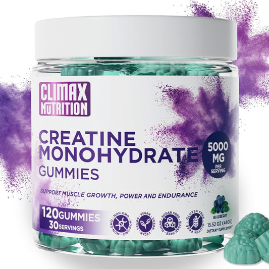 Vegan Blueberry Creatine Gummies for Muscle Recovery & Brain Health - 120 Sugar-Free Gummies for Men & Women