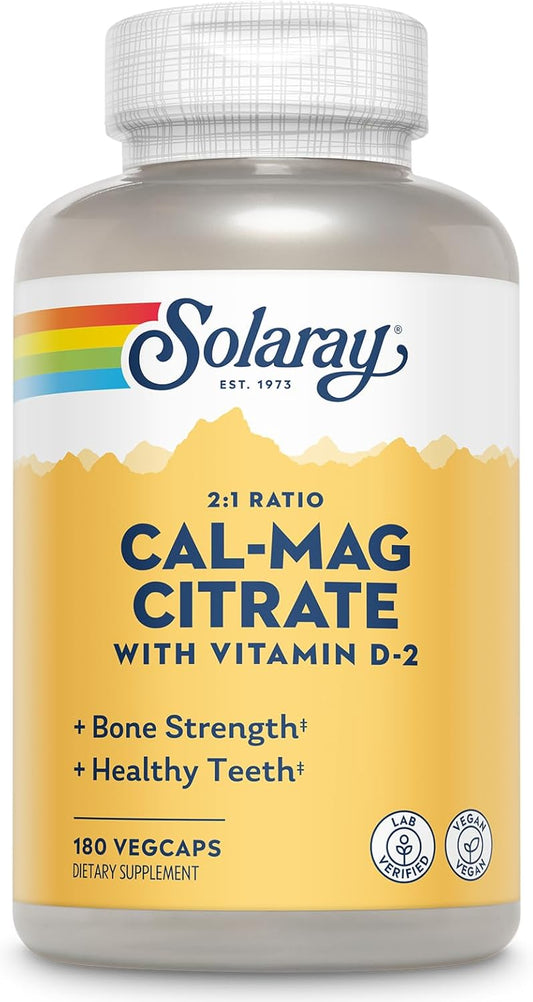 Vegan Calcium Magnesium Citrate 2:1 Ratio Supplement with Vitamin D - Bone Health Support for Men and Women - 180 VegCaps, 30 Servings