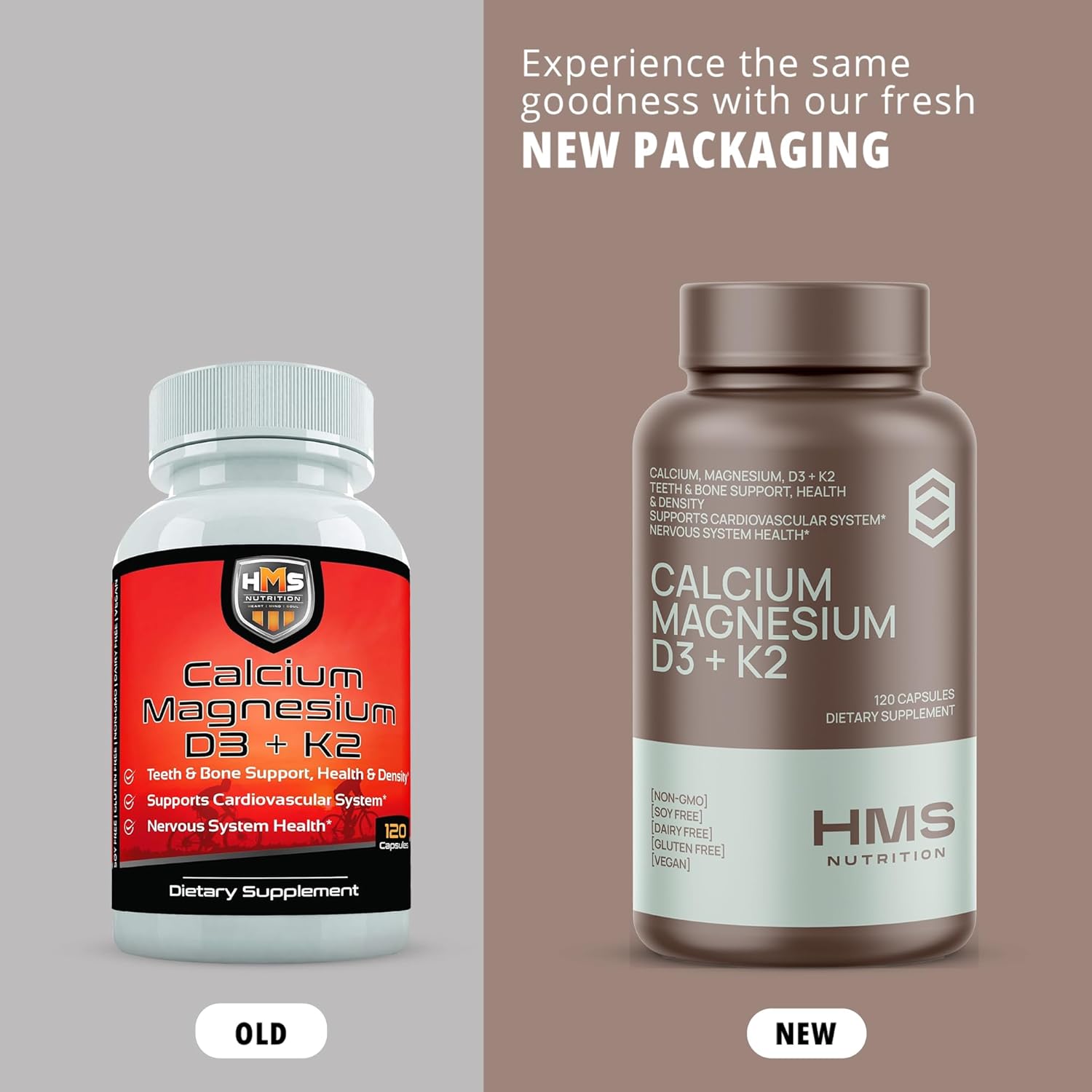 Vegan Calcium, Magnesium, Vitamin D3, and K2 Capsules - 60 Day Supply for Immune System & Bone Health - Non-GMO, Soy-Free, Dairy-Free