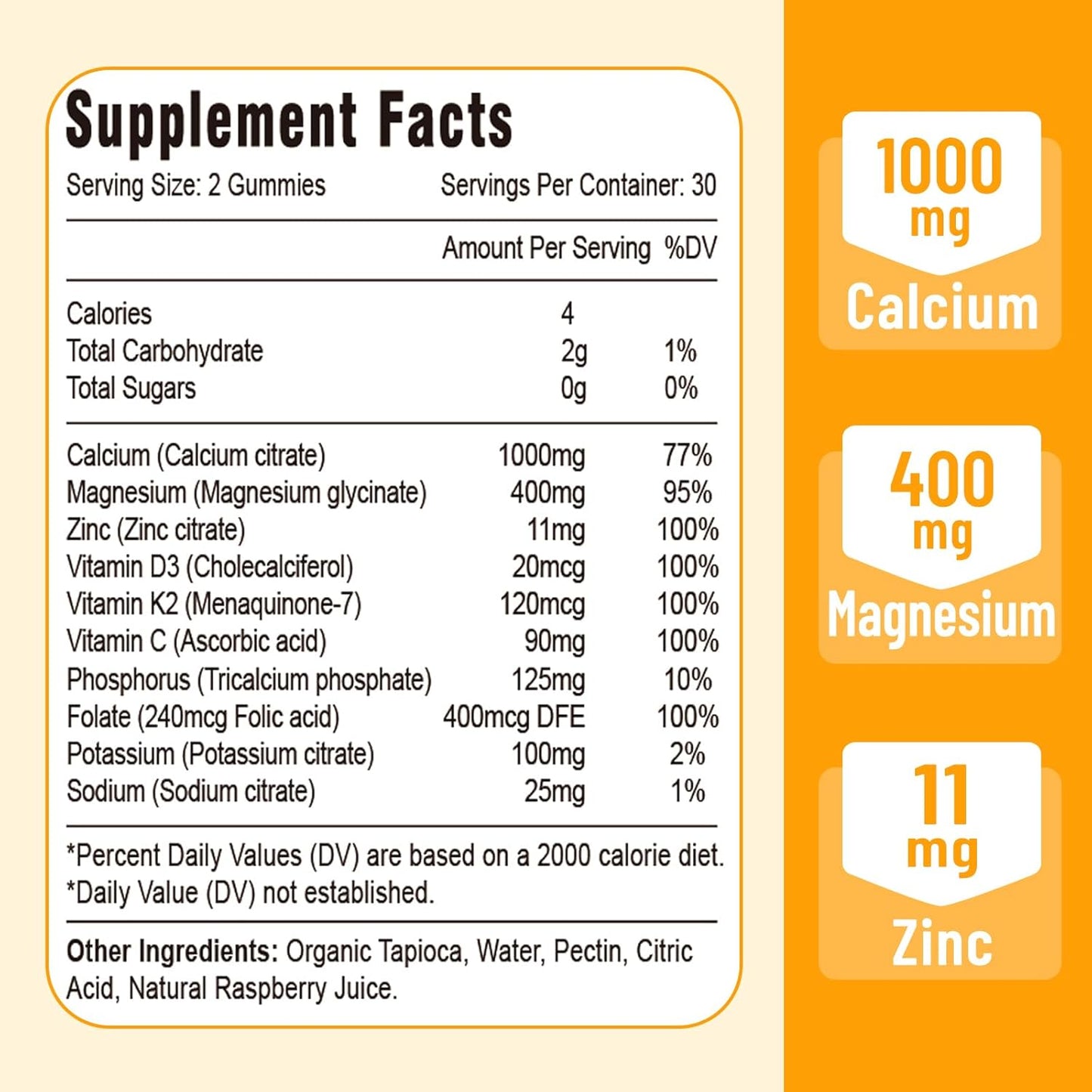 Vegan Calcium Magnesium Zinc Gummies with Vitamin D3 & K2 for Immune, Bone, and Muscles - Mango Pineapple Flavor (120 Gummies)