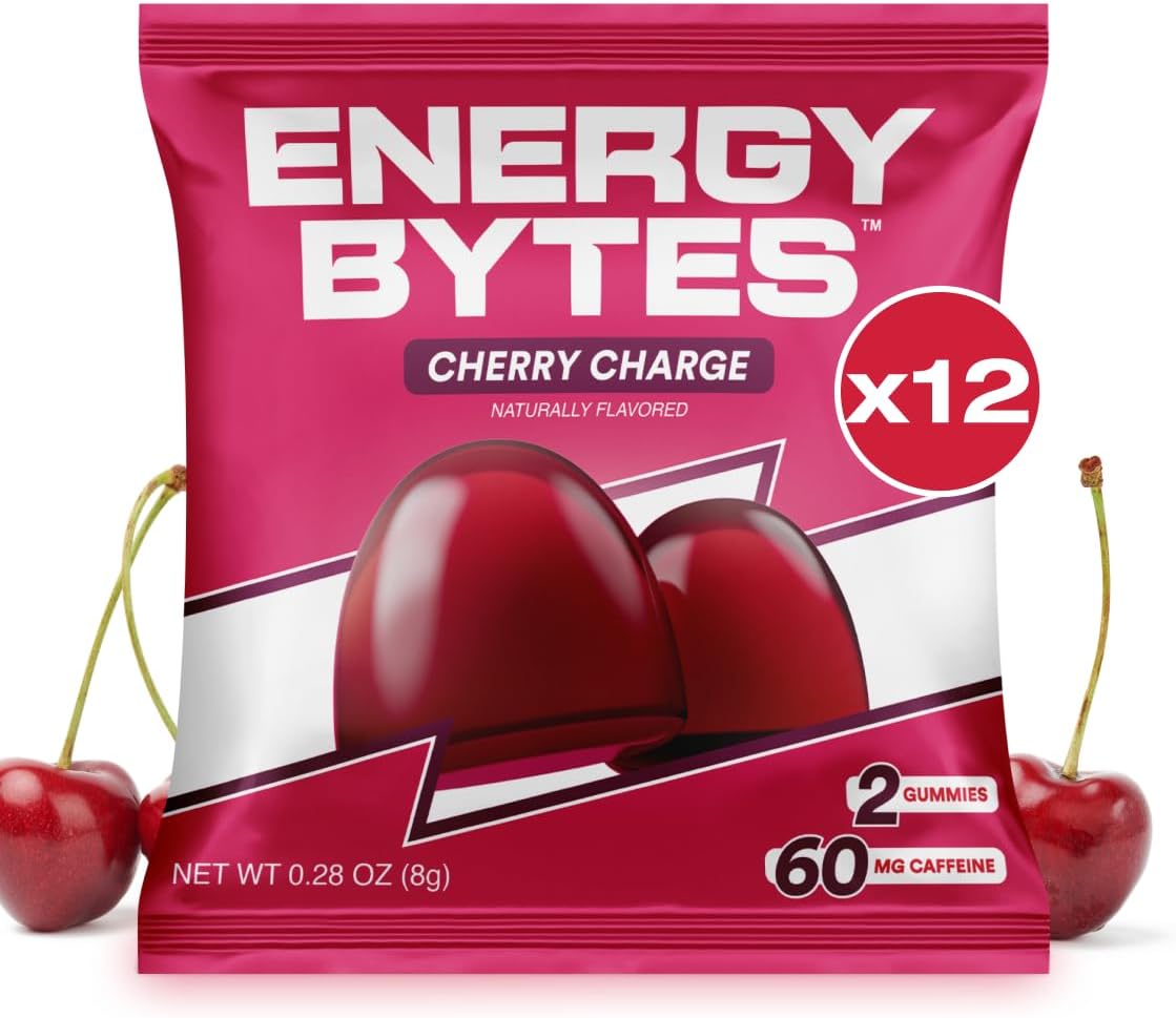 Vegan Cherry Charge Energy Gummies - Ideal for Running, Cycling, and Sports | Low Sugar, Instant Energy Chews (12-Pack)