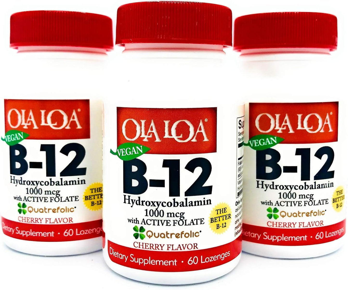 Vegan Cherry Flavored Vitamin B12 Sublingual Tablets with Active Folate - Energy Boost and Nerve Support - 60 Count