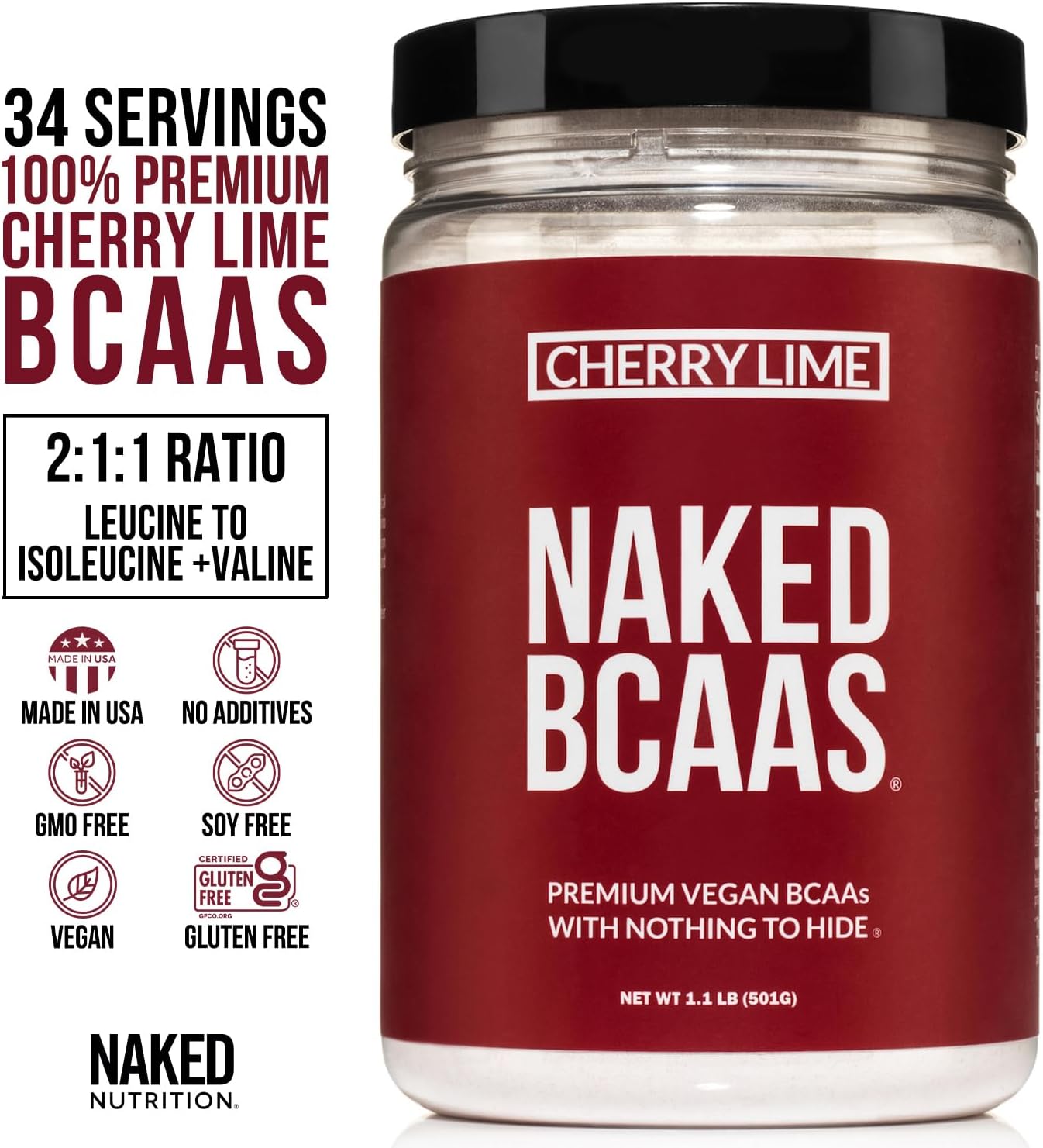 Vegan Cherry Lime BCAA Powder - 100% Pure Amino Acids Supplement (501g) - BoostGo Australia