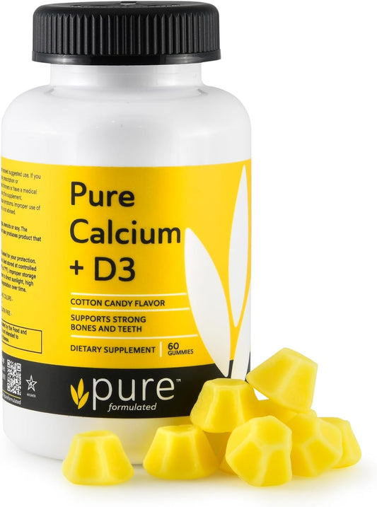 Vegan Chewable Calcium + Vitamin D3 Gummies for Bone & Teeth Support - 1000 IU - Gluten and Dairy Free - Kosher - 60 Gummies