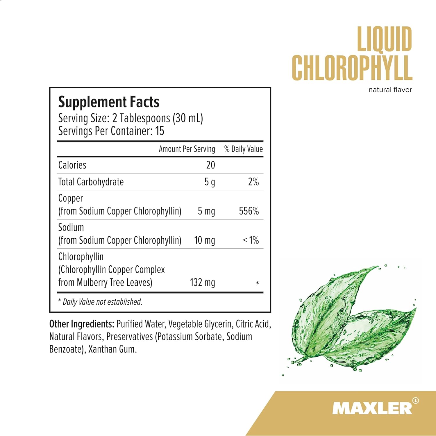 Vegan Chlorophyll Liquid Supplement for Body Odor & Bad Breath - Natural Flavor - 132 mg Chlorophyllin per Serving - 15.2 fl oz