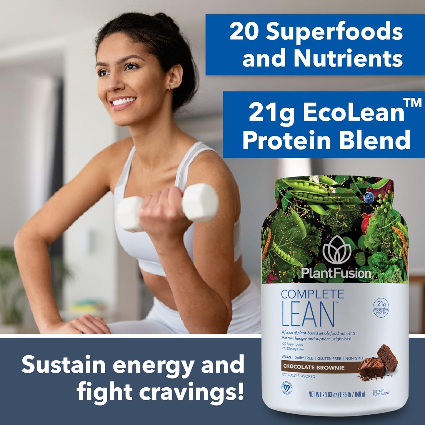 Vegan Chocolate Brownie Plant-Based Protein Powder with Prebiotic Fiber & Superfoods - 1.85 lb