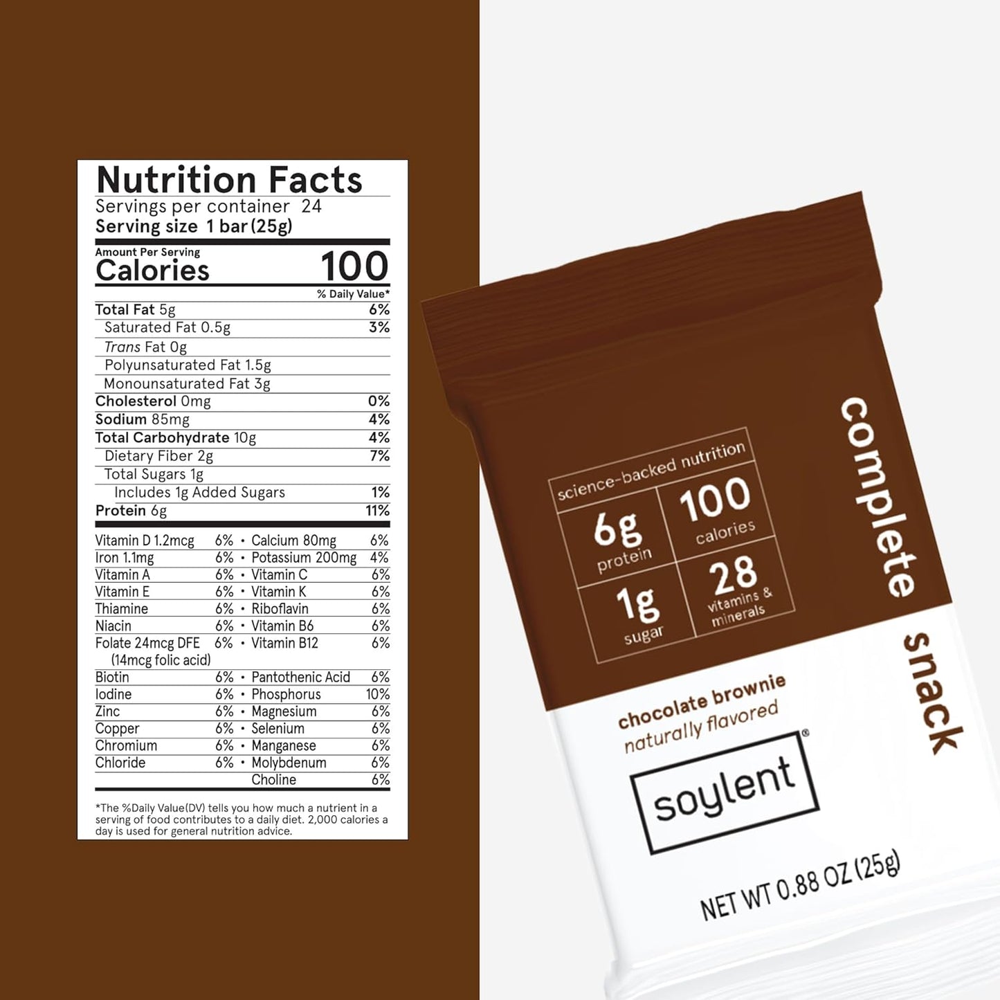 Vegan Chocolate Brownie Protein Bars - Gluten Free, Low Sugar, 6g of Energy - 24 Count