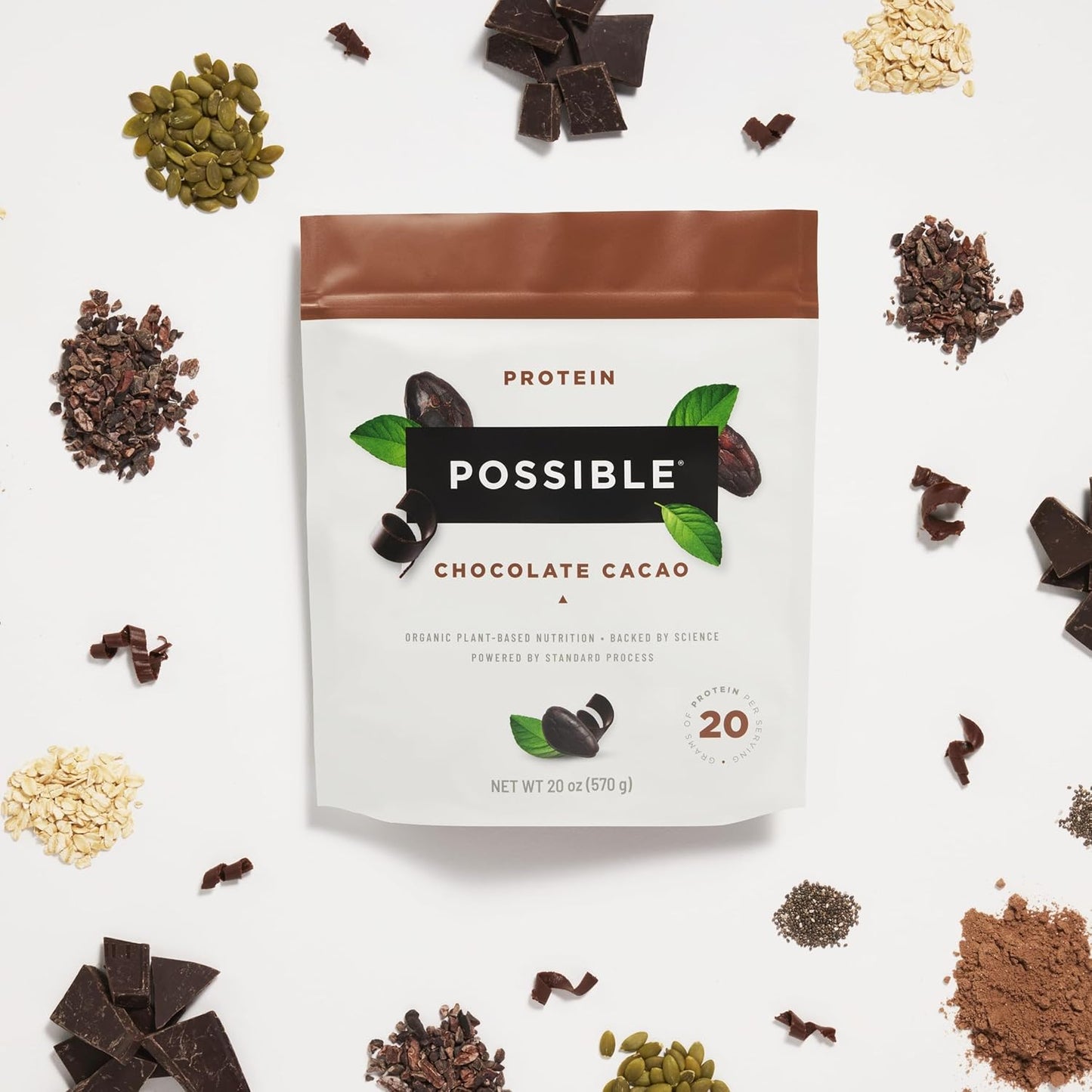 Vegan Chocolate Cacao Protein Powder - 20g Plant-Based Protein Mix - Non-GMO, Gluten-Free - 3.5g BCAAs - 9 Essential Amino Acids - 15-Day Supply