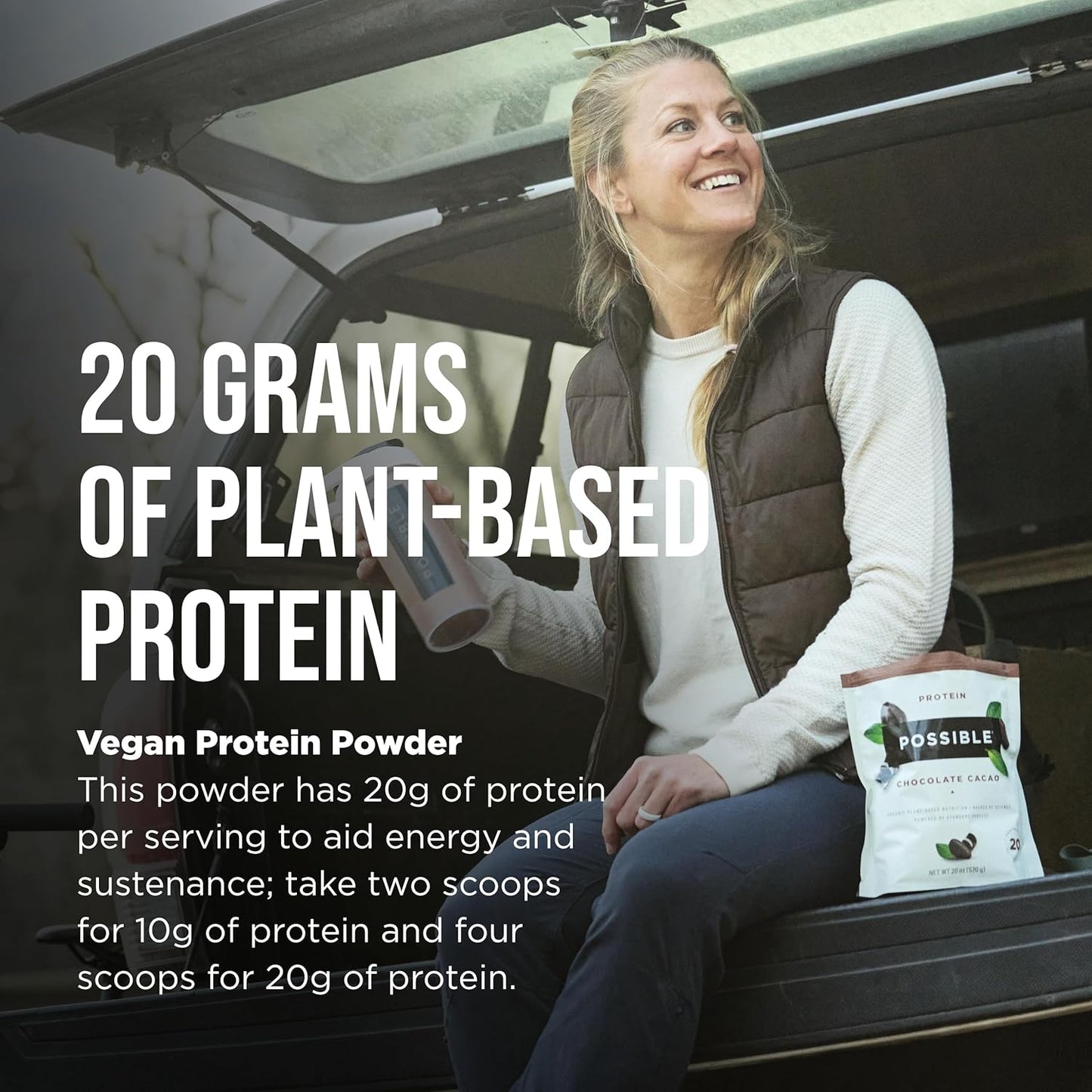 Vegan Chocolate Cacao Protein Powder - 20g Plant-Based Protein Mix - Non-GMO, Gluten-Free - 3.5g BCAAs - 9 Essential Amino Acids - 15-Day Supply