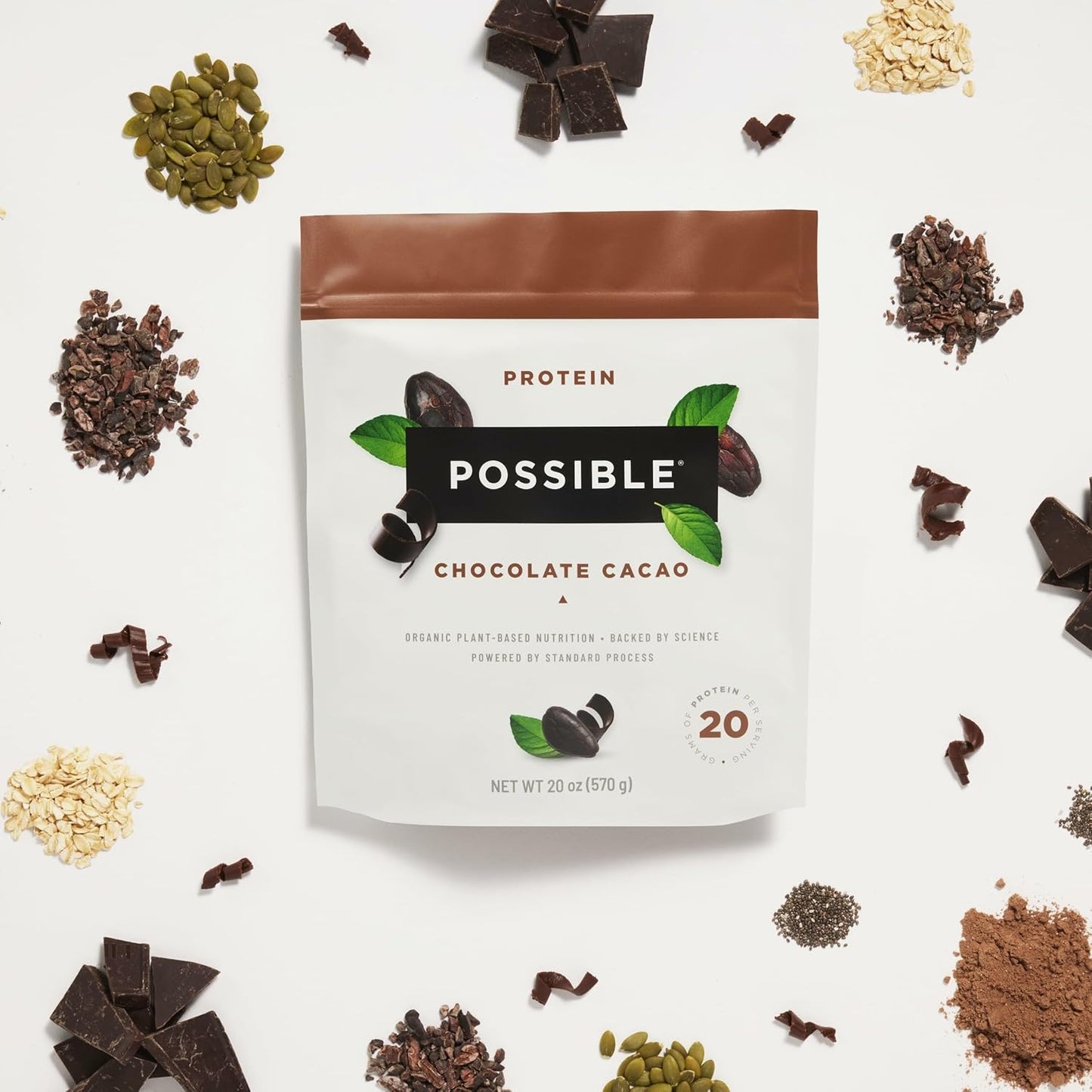 Vegan Chocolate Cacao Protein Powder - 20g Plant-Based Protein Mix - Non-GMO, Gluten-Free - 3.5g BCAAs - 9 Essential Amino Acids - 30-Day Supply - 2 Bags, 30 Servings