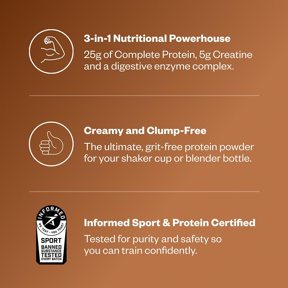 Vegan Chocolate Protein Powder with Creatine Monohydrate, Digestive Enzymes, 21 Servings for Building and Recovery