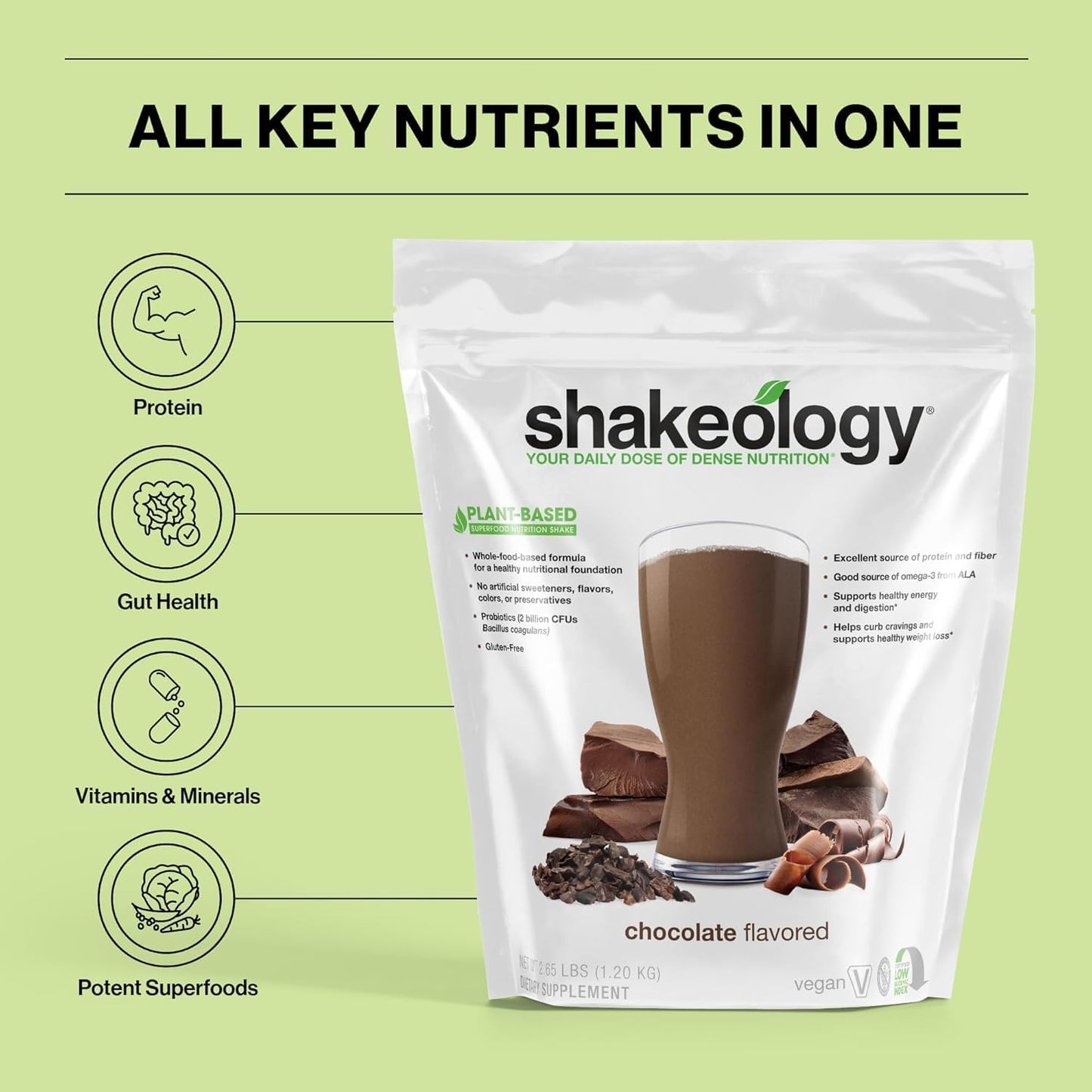 Vegan Chocolate Shakeology Protein Powder - Gluten-Free Superfood Shake for Weight Loss & Lean Muscle - Supports Gut Health & Stress Relief - 30 Servings