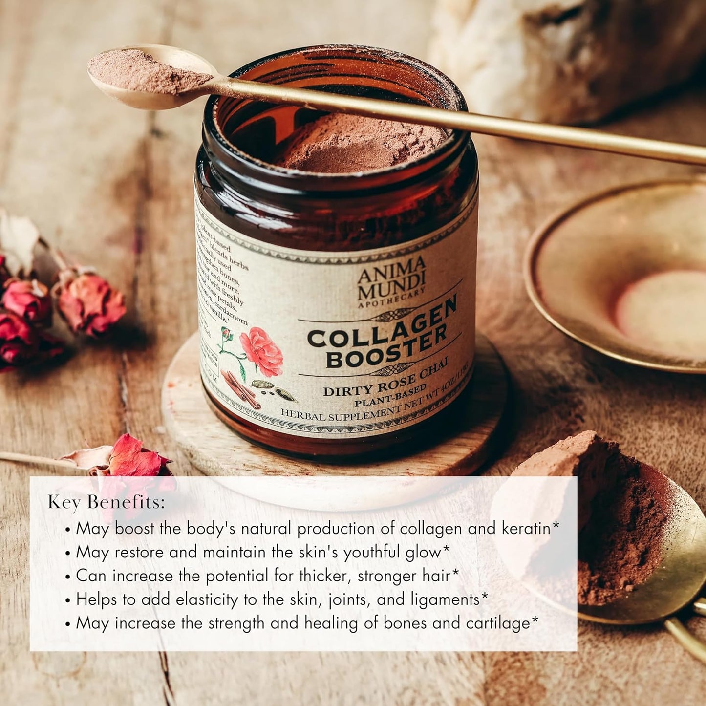 Vegan Collagen Booster Powder with Vanilla Rose Chai Spice - Beauty Supplement for Skin, Hair & Nails - Easy Drink Mix (4oz) by Anima Mundi Apothecary
