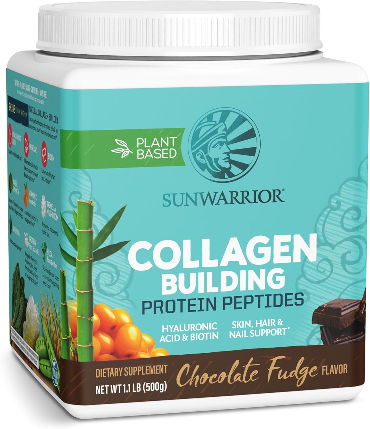 Vegan Collagen Building Protein Powder with Biotin, Vitamin C, and Hyaluronic Acid - Chocolate Flavor, Dairy-Free, Gluten-Free for Hair, Skin, and Nails