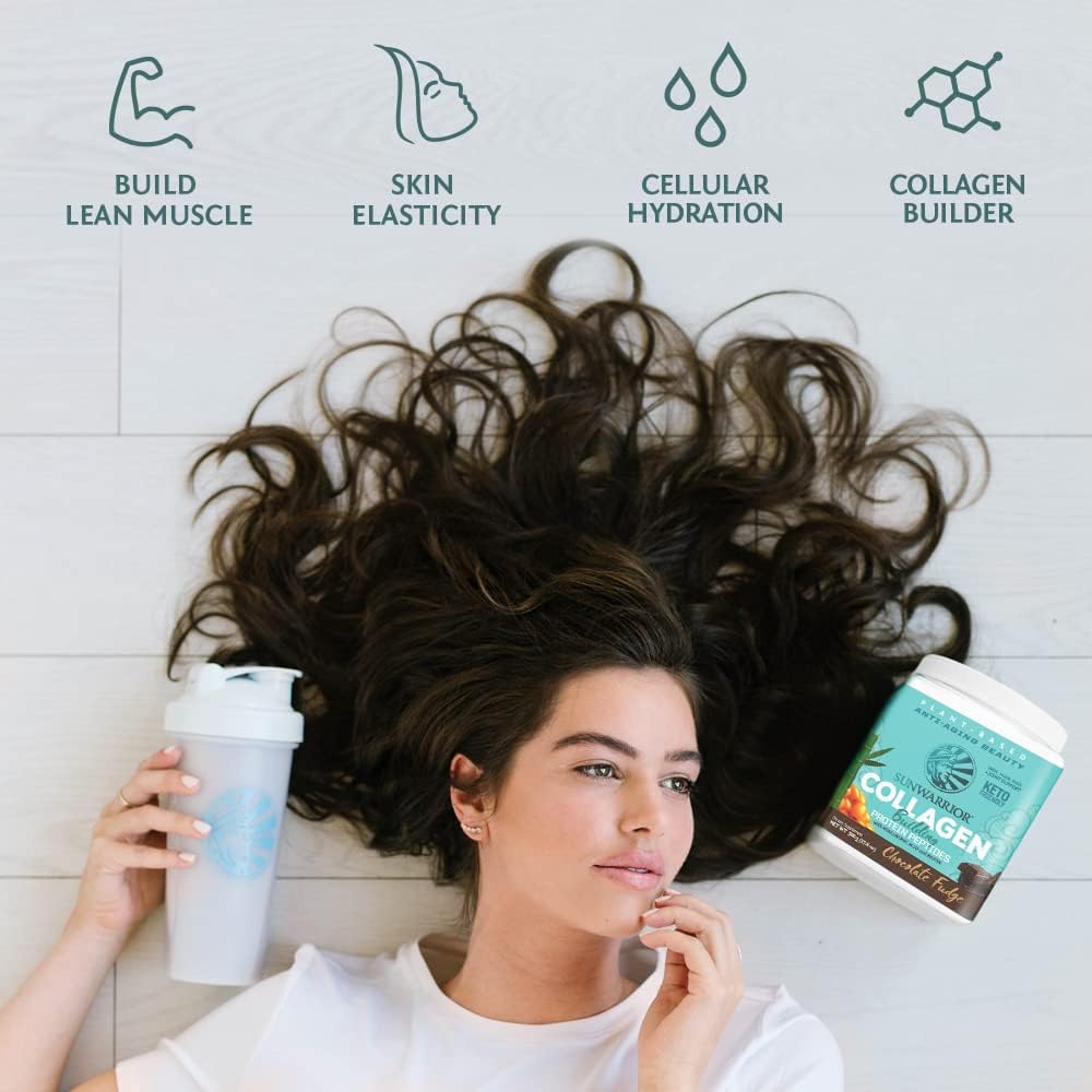 Vegan Collagen Building Protein Powder with Biotin, Vitamin C, and Hyaluronic Acid - Chocolate Flavor, Dairy-Free, Gluten-Free for Hair, Skin, and Nails