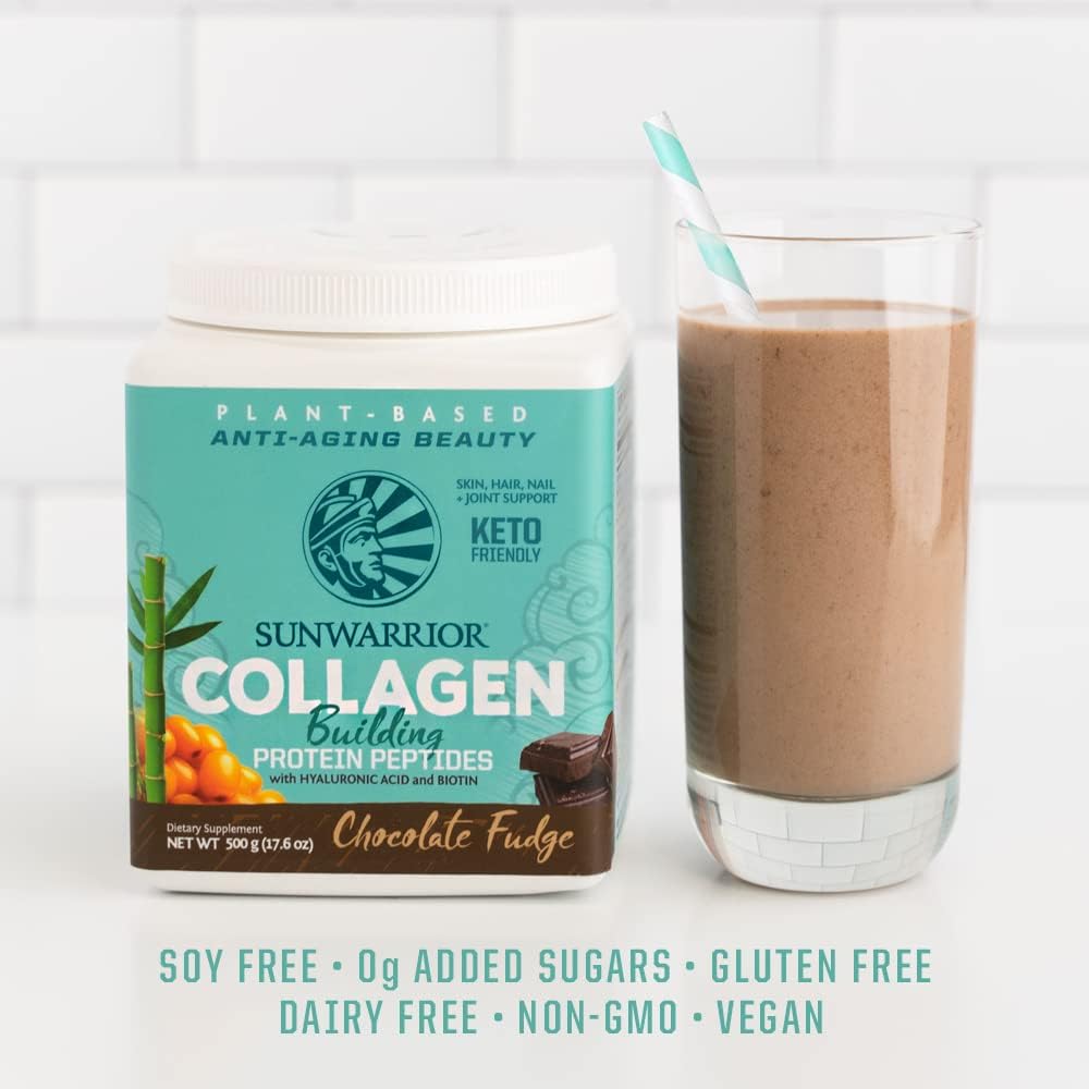 Vegan Collagen Building Protein Powder with Biotin, Vitamin C, and Hyaluronic Acid - Chocolate Flavor, Dairy-Free, Gluten-Free for Hair, Skin, and Nails