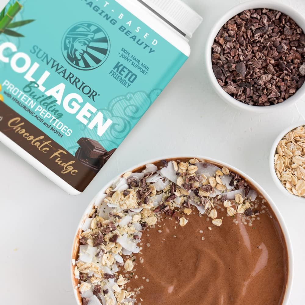 Vegan Collagen Building Protein Powder with Biotin, Vitamin C, and Hyaluronic Acid - Chocolate Flavor, Dairy-Free, Gluten-Free for Hair, Skin, and Nails