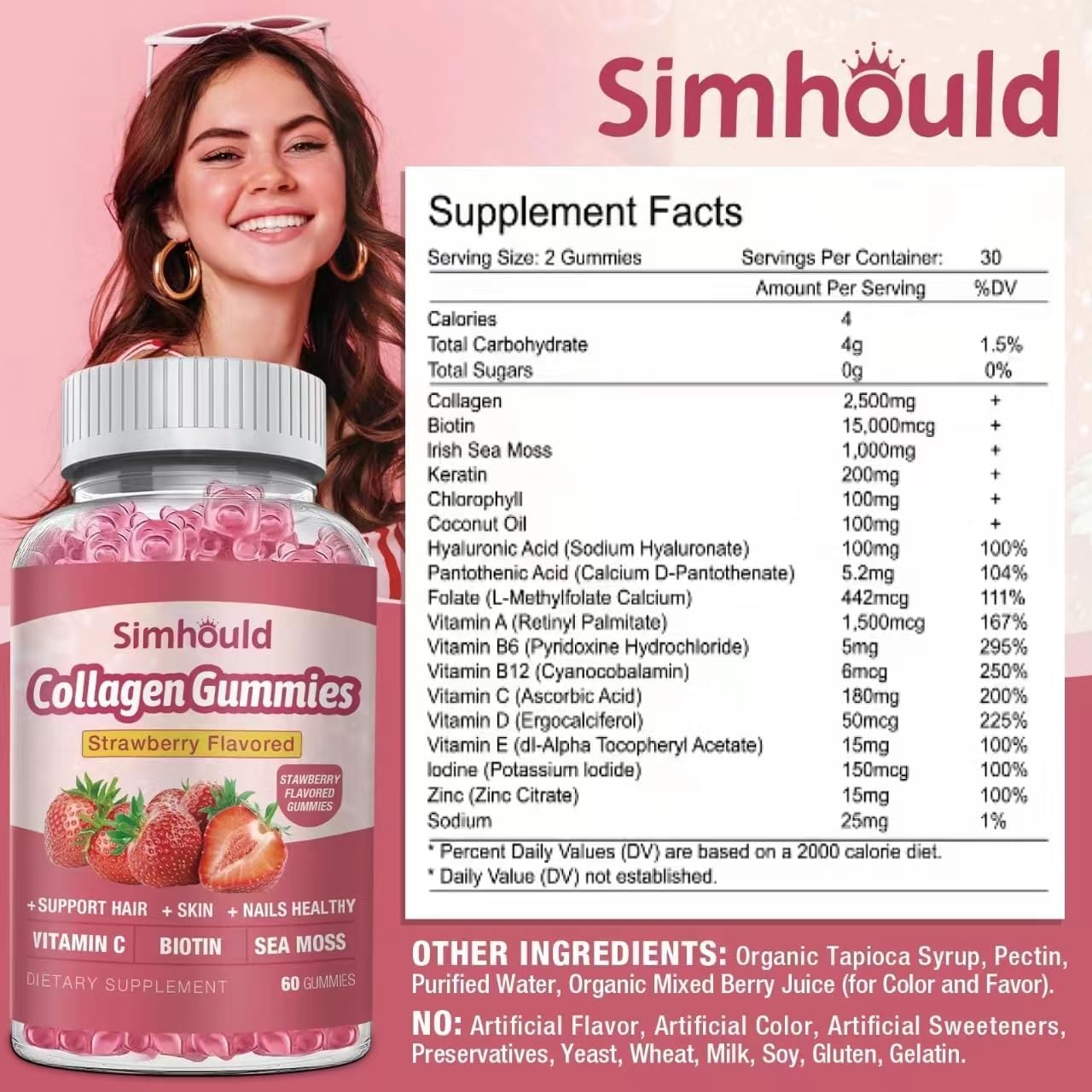 Vegan Collagen Gummies 2500mg, Anti-Aging for Women & Men, Hair, Skin, Nails, Biotin, Sea Moss - Non-GMO, Sugar-Free, 120 Count
