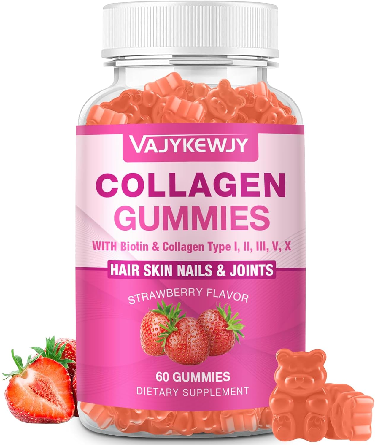 Vegan Collagen Gummies with Biotin, Vitamin C, & Zinc for Skin, Hair, Nails, & Joints - 60 Count