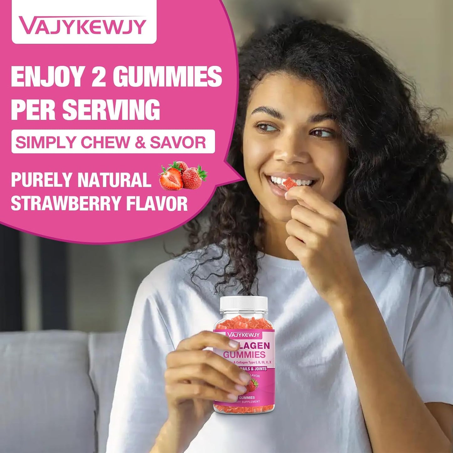 Vegan Collagen Gummies with Biotin, Vitamin C, & Zinc for Skin, Hair, Nails, & Joints - 60 Count
