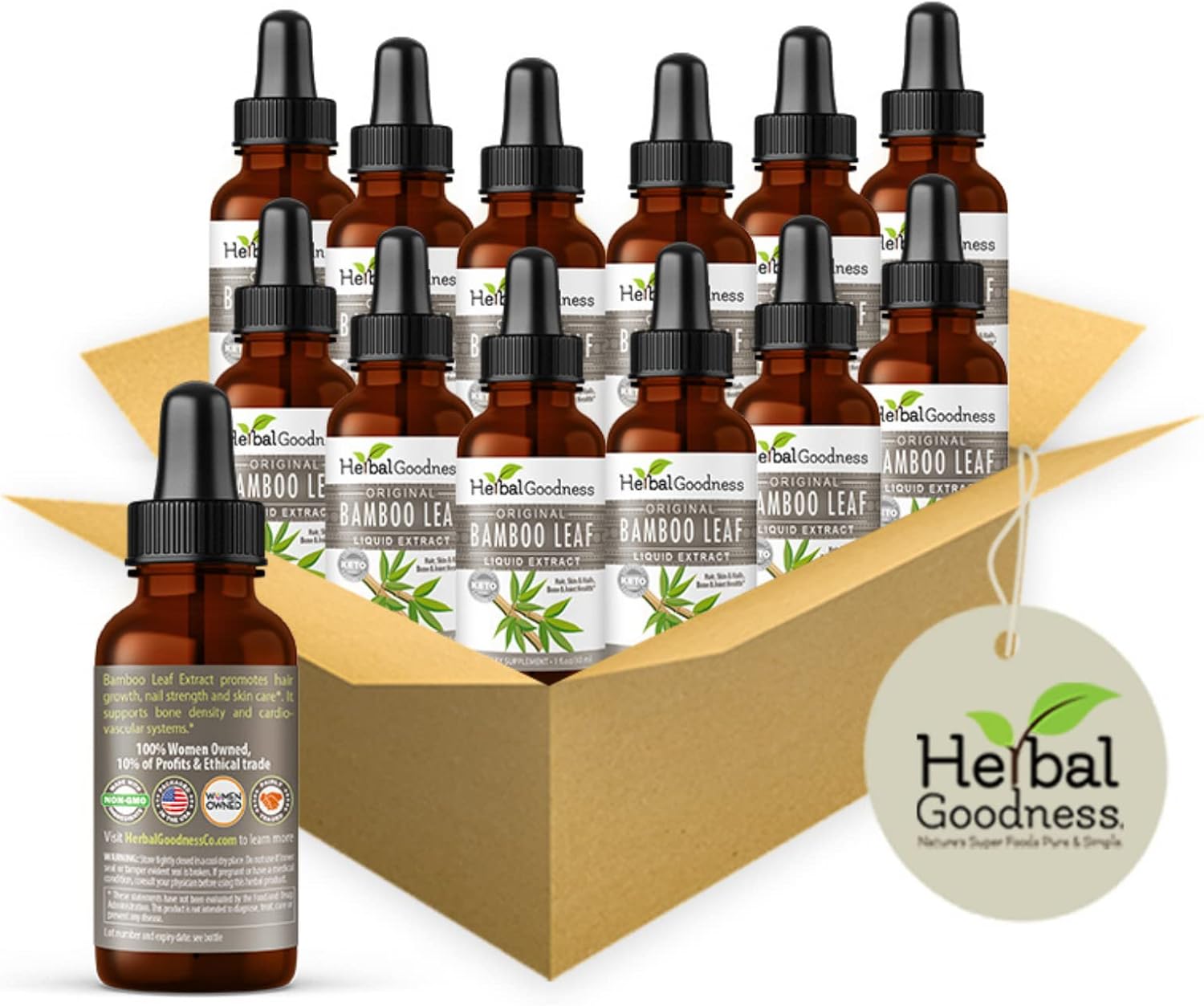 Vegan Collagen Superfood with Bamboo Extract for Hair Growth, Skin, Nails, and Joints - 70% Natural Silica - 12 Bottles of 1oz Dietary Fiber - Herbal Goodness