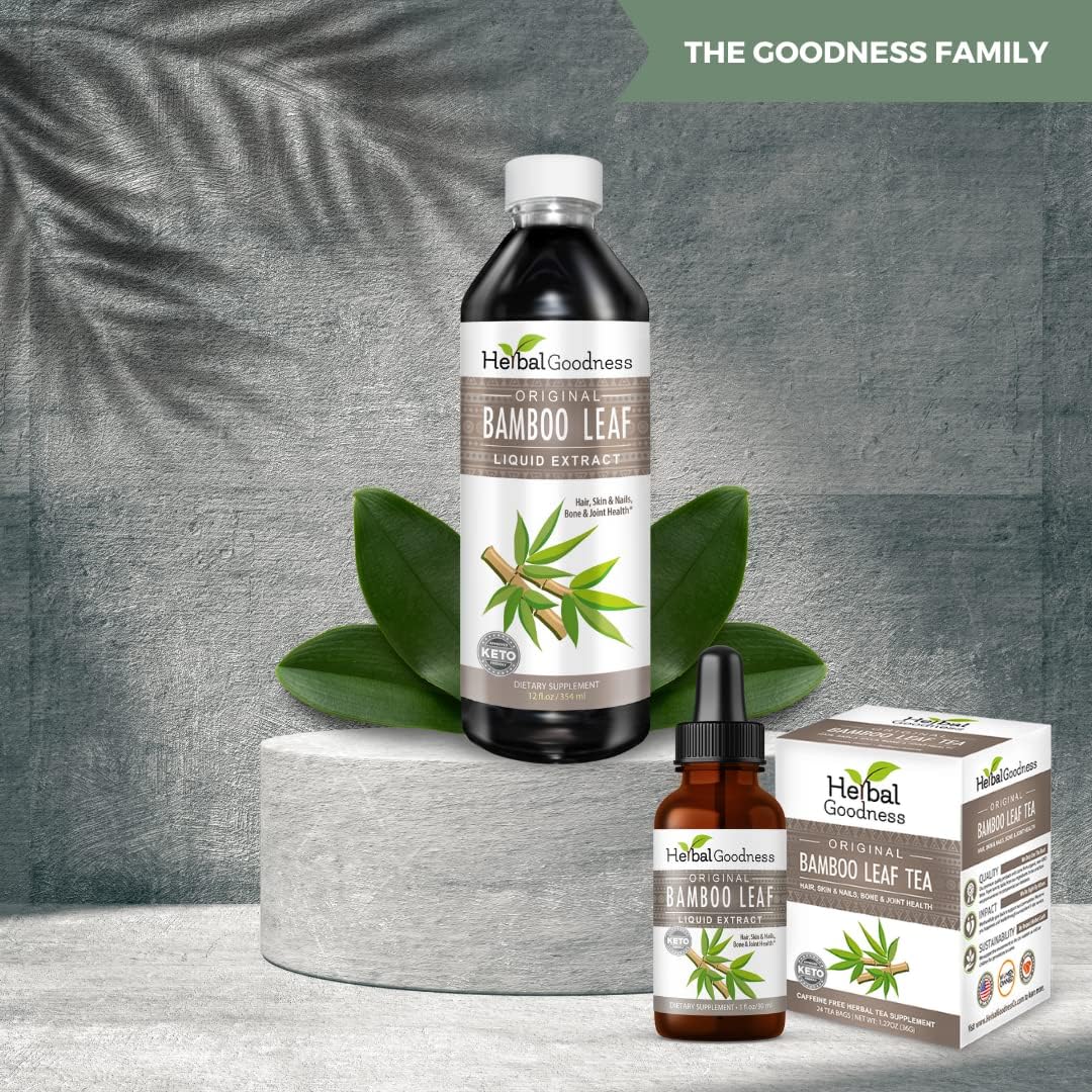 Vegan Collagen Superfood with Bamboo Extract for Hair Growth, Skin, Nails, and Joints - 70% Natural Silica - 12 Bottles of 1oz Dietary Fiber - Herbal Goodness