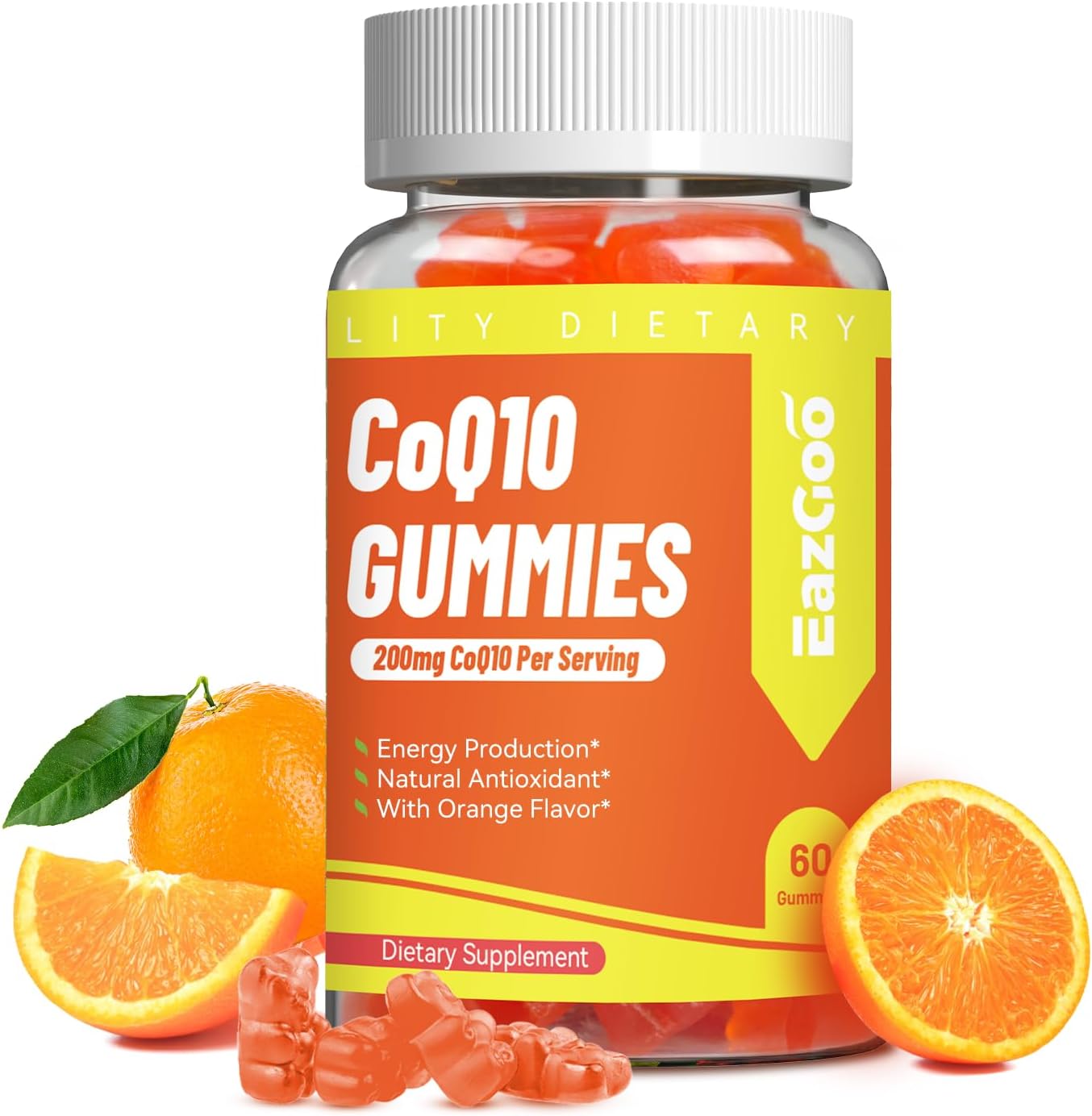 Vegan CoQ10 Gummies 200mg for Energy Production, Non-GMO & Gluten Free - 60 Gummies by EAZGOO