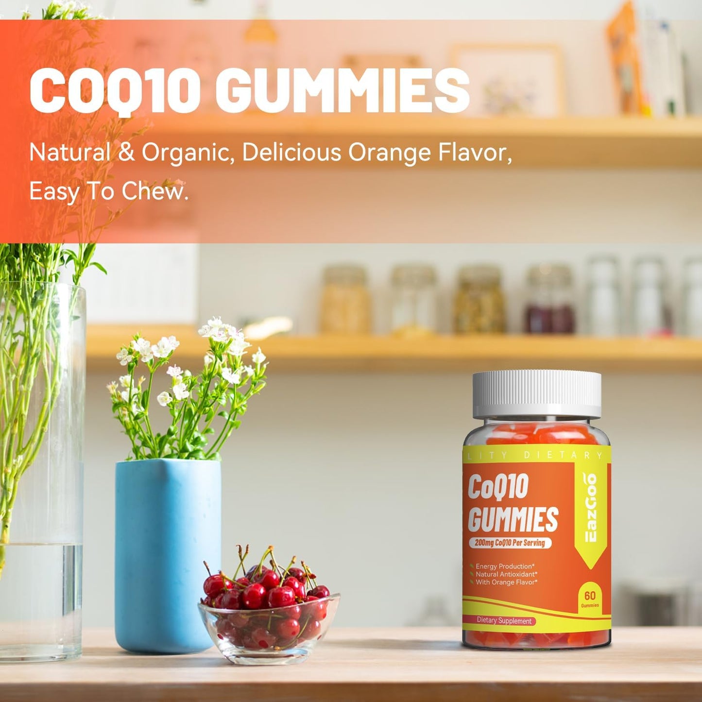 Vegan CoQ10 Gummies 200mg for Energy Production, Non-GMO & Gluten Free - 60 Gummies by EAZGOO