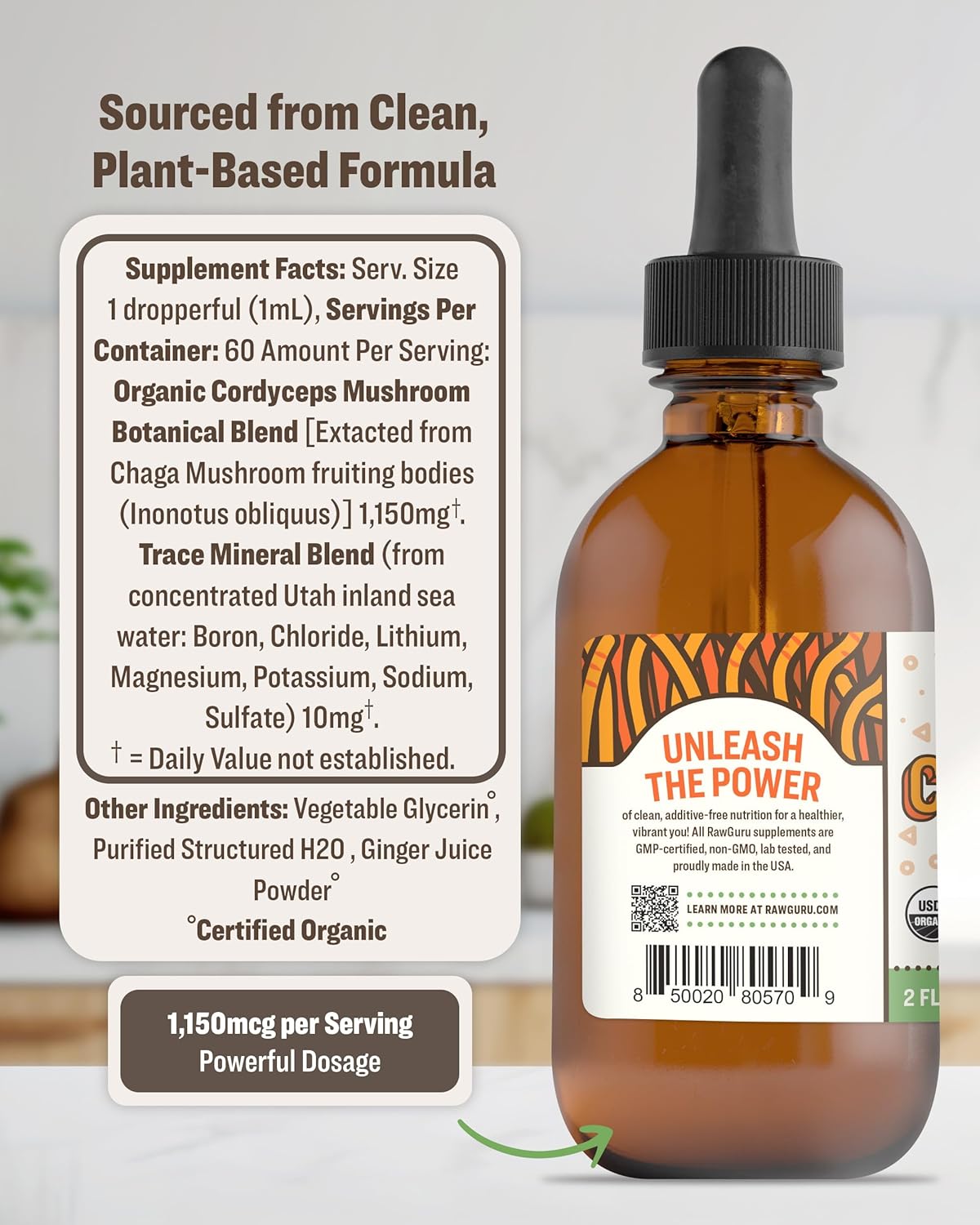 Vegan Cordyceps Mushroom Supplement - Nano-Processed Immunity & Cognitive Booster with Trace Minerals - 60 Servings of Vegan Drops - 60 ml, Pack of 1